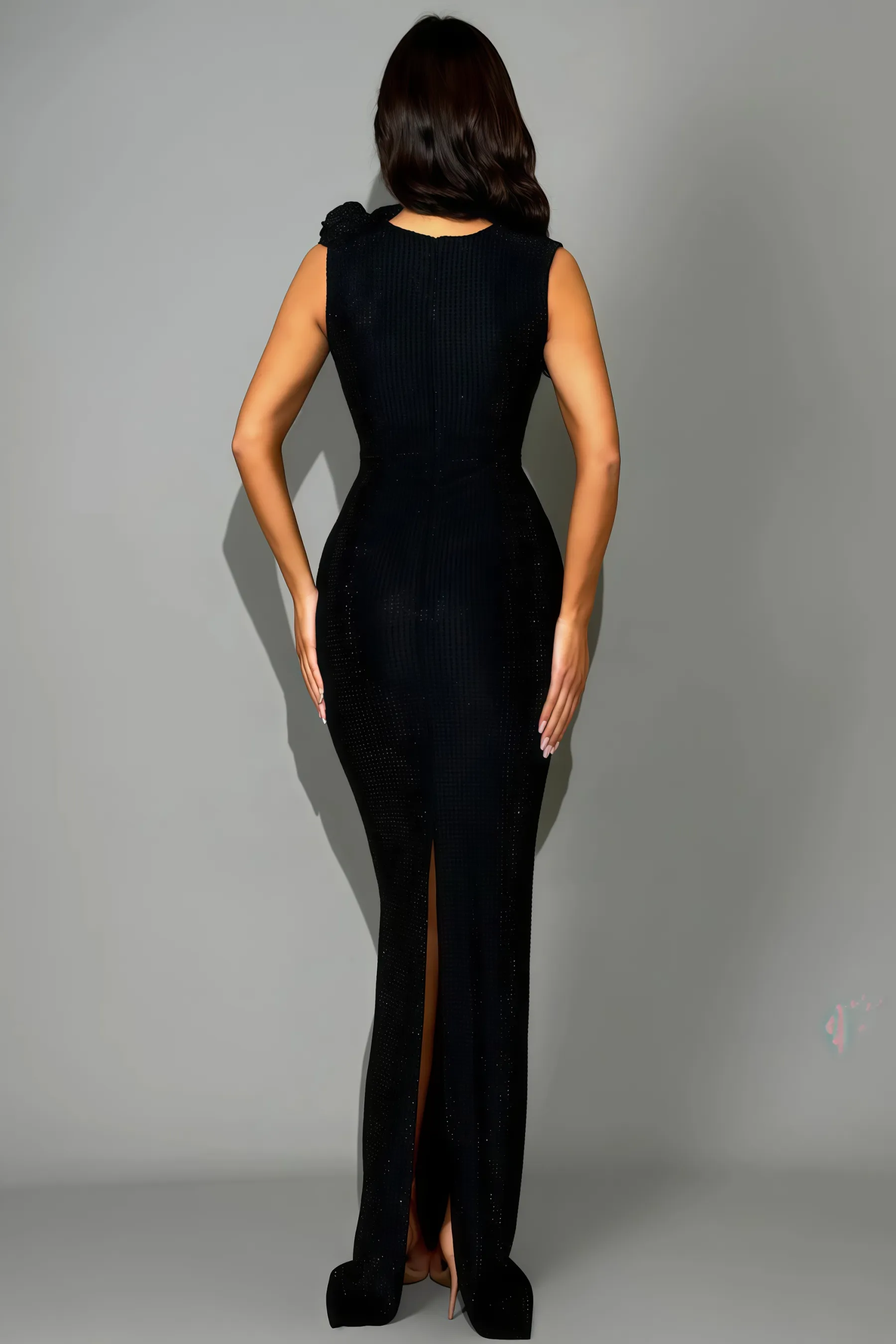 Albertsa Rhinestone 3D Flower Maxi Dress