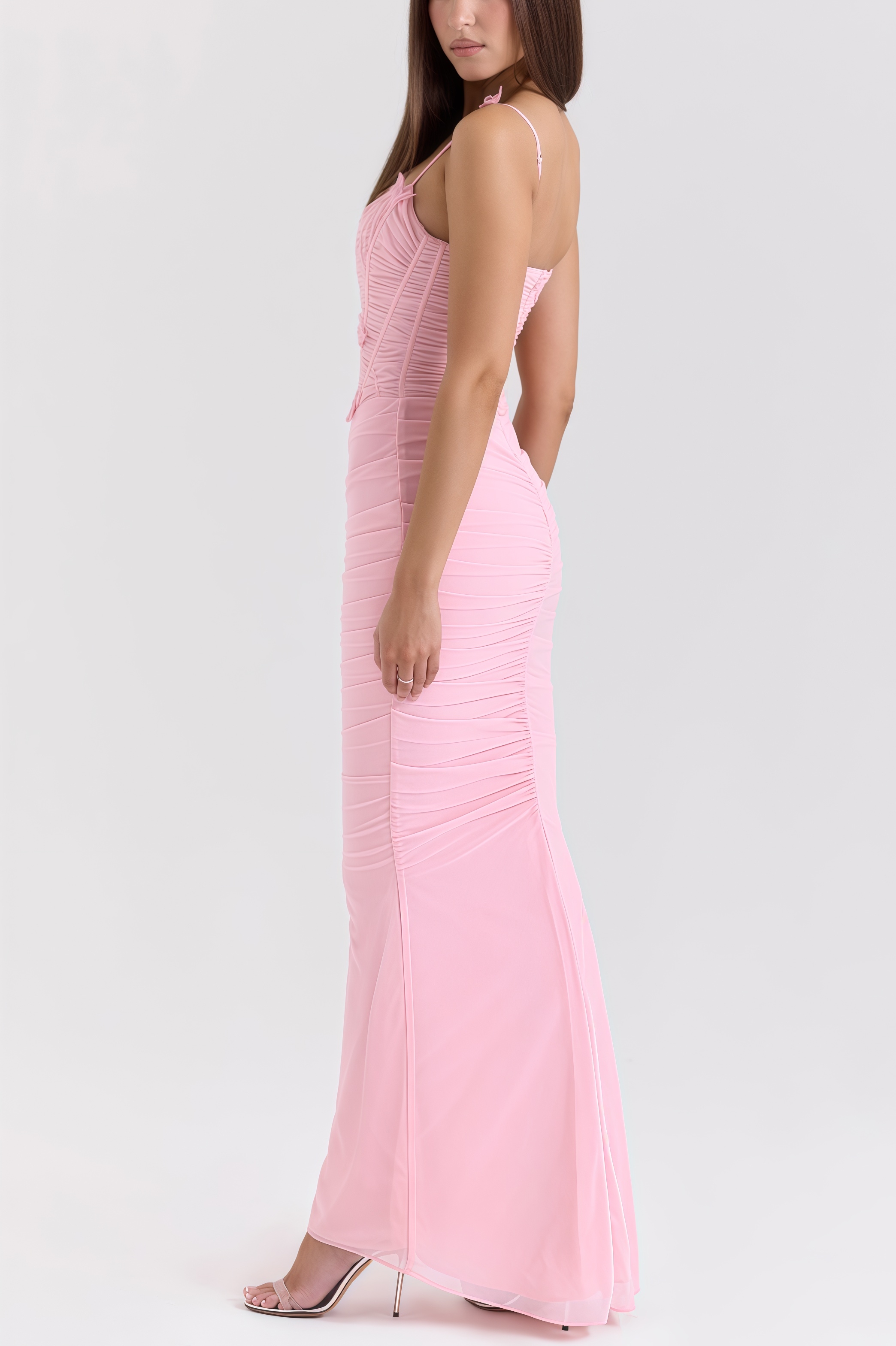 Ursin Pink Stretch Mesh Butterfly Maxi Dress