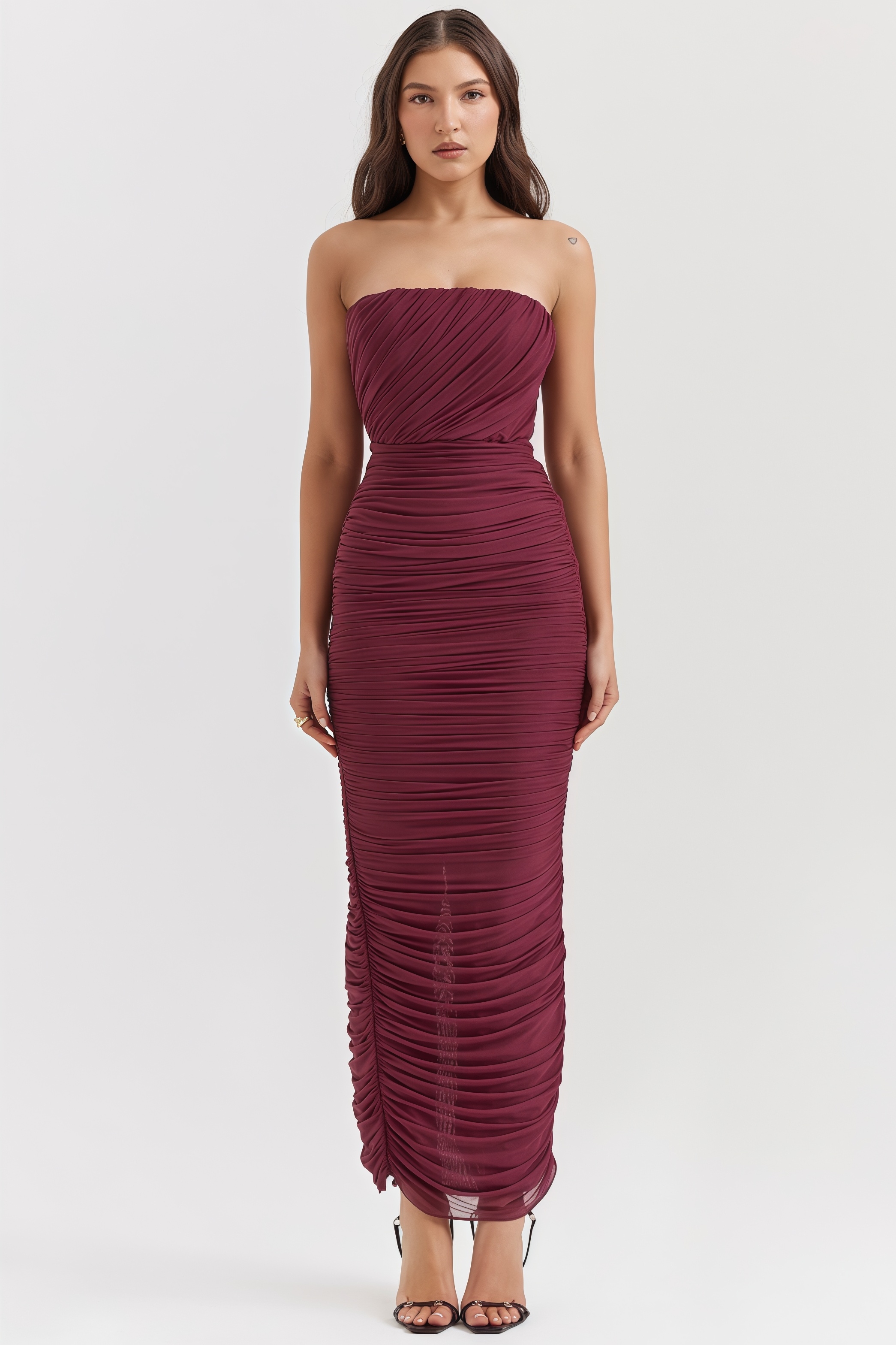 Lira Wine Gathered Maxi Dress