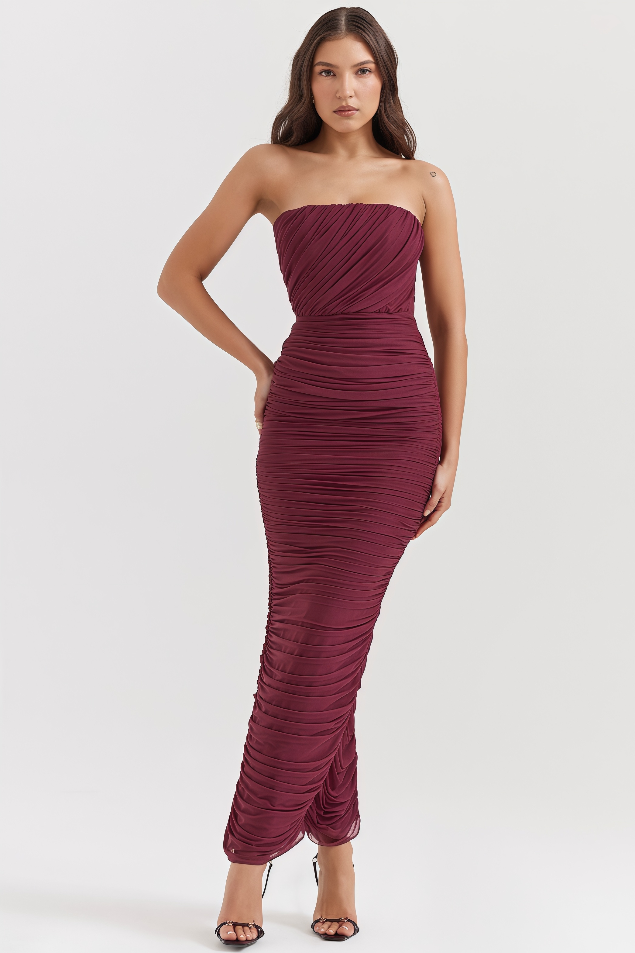 Lira Wine Gathered Maxi Dress
