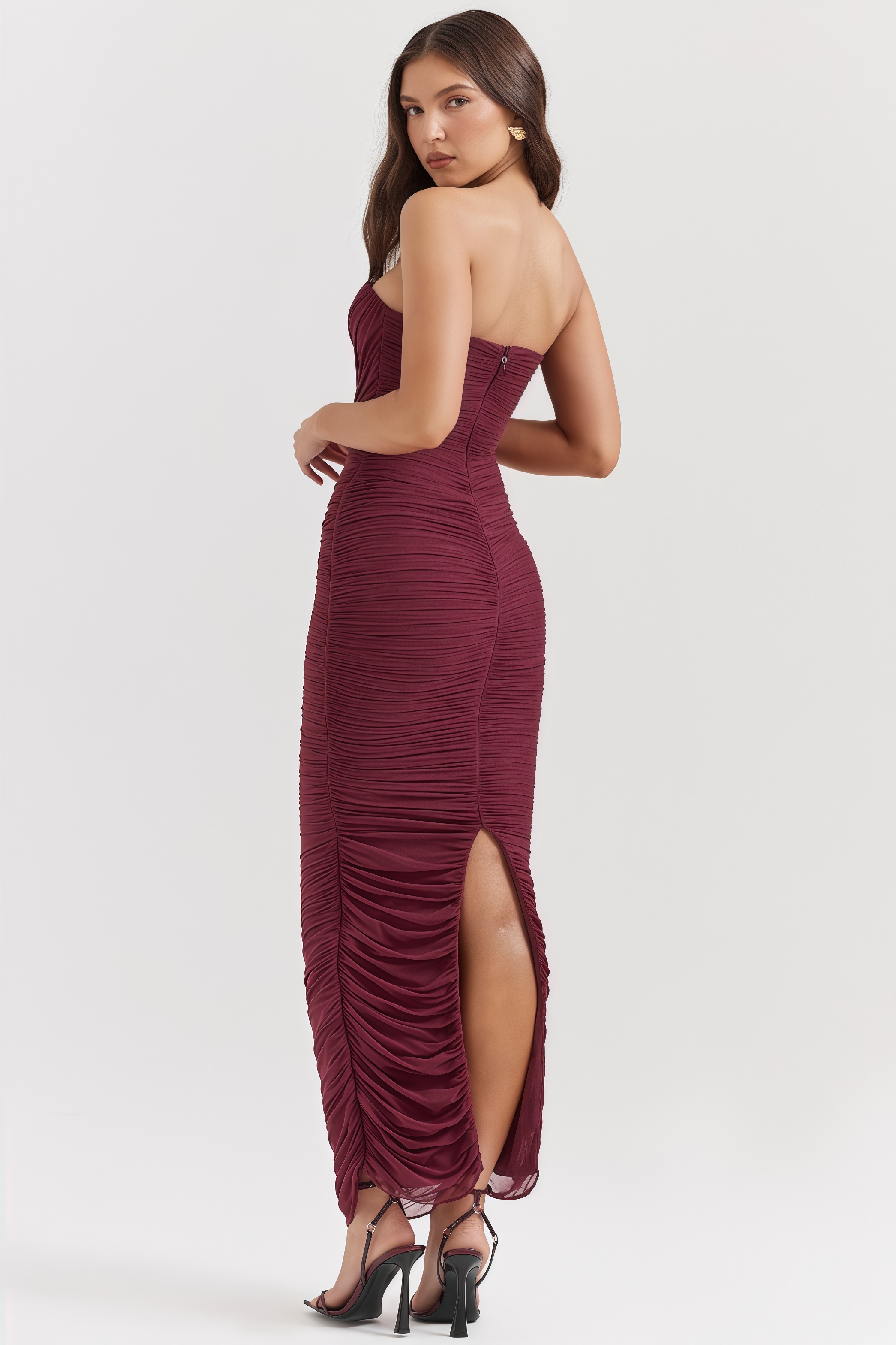 Lira Wine Gathered Maxi Dress