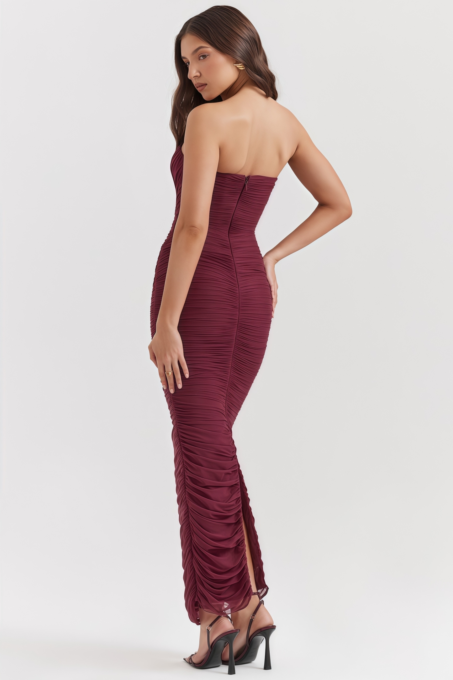Lira Wine Gathered Maxi Dress