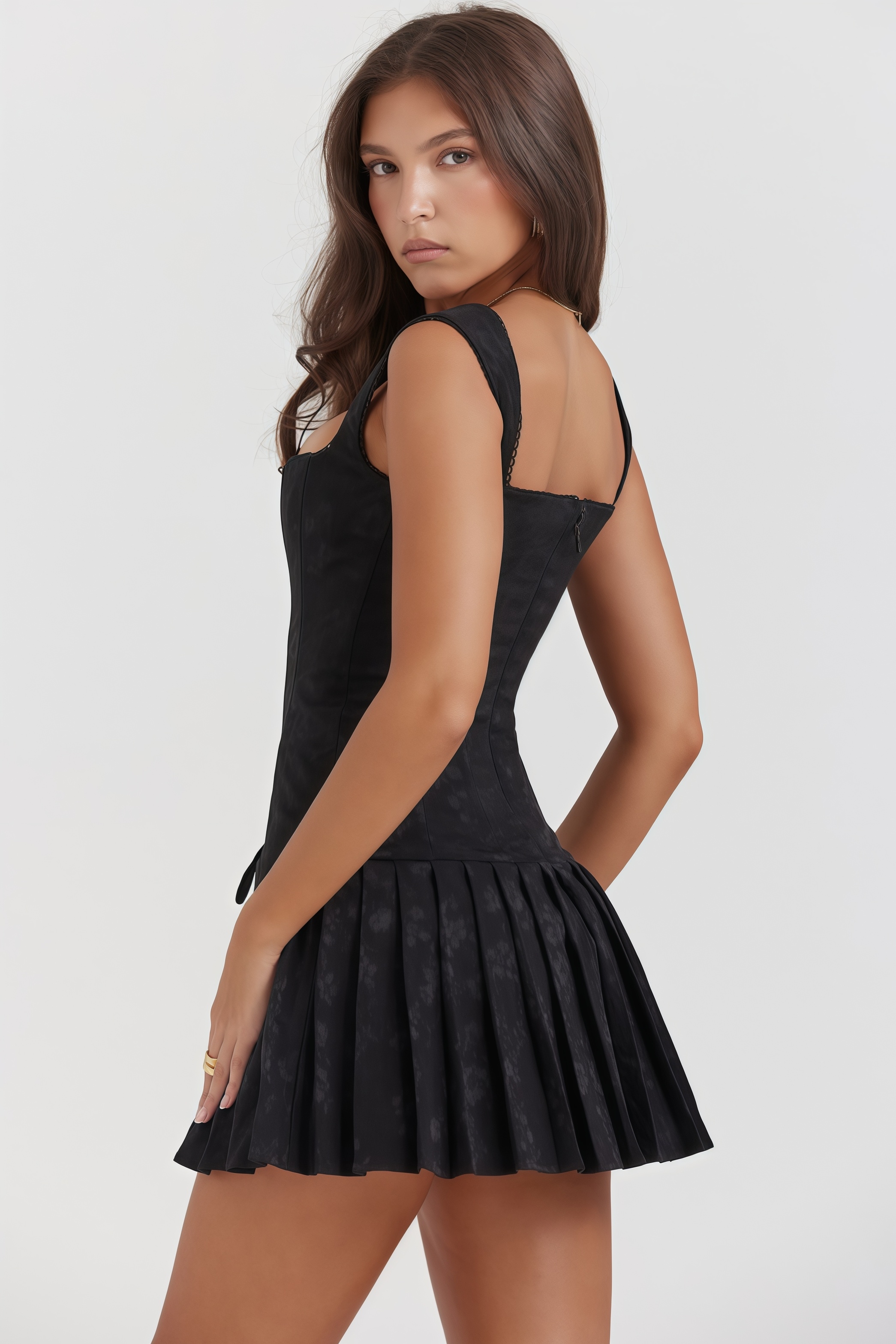 Yvette Black Pleated Mini Dress