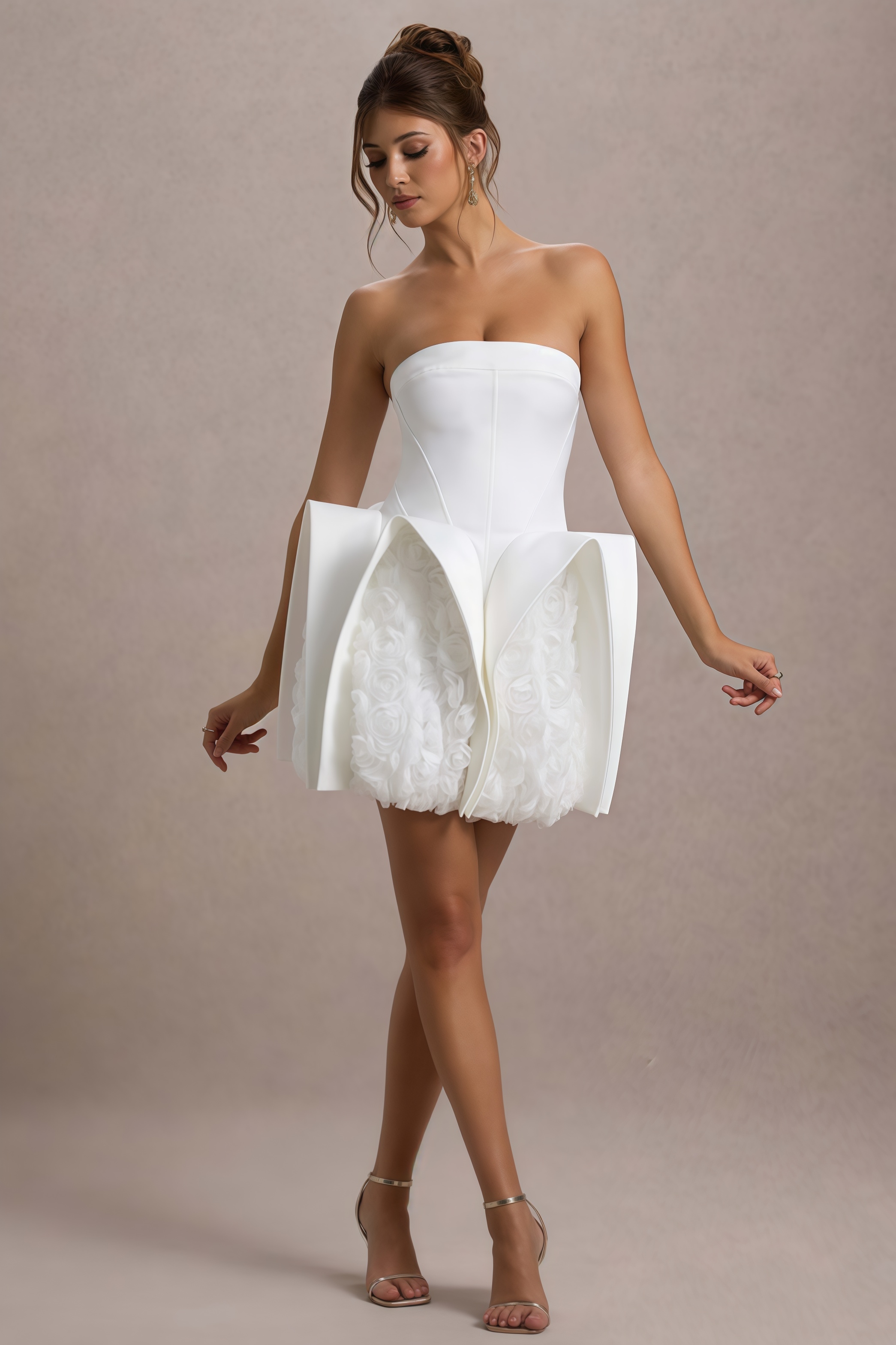 Twirl Fluffy Lace White Halter Mini Dress