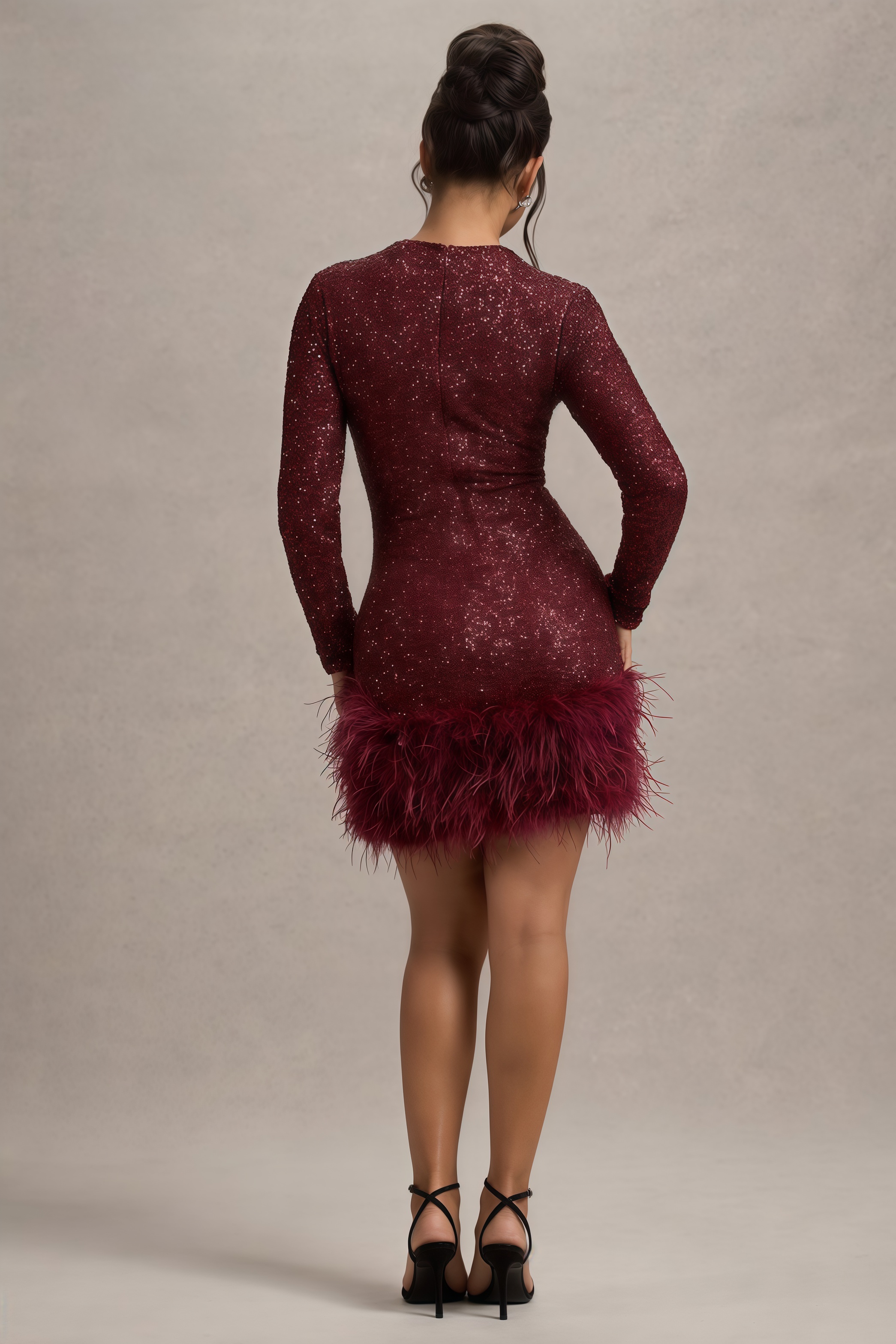 Kuka Red Sequin Feather Mini Dress