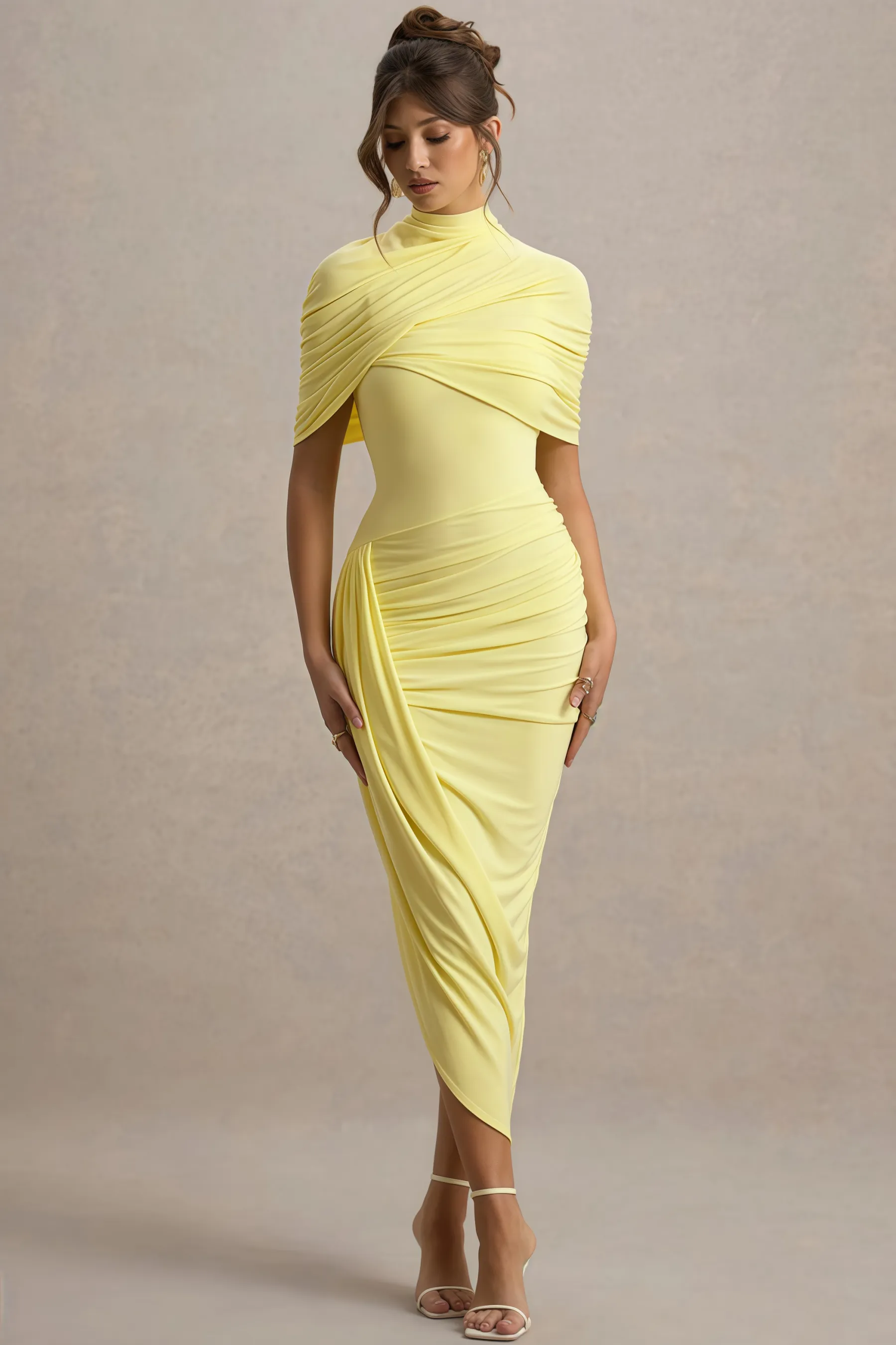 Orlitk Asymmetric Twisted Cape Maxi Dress