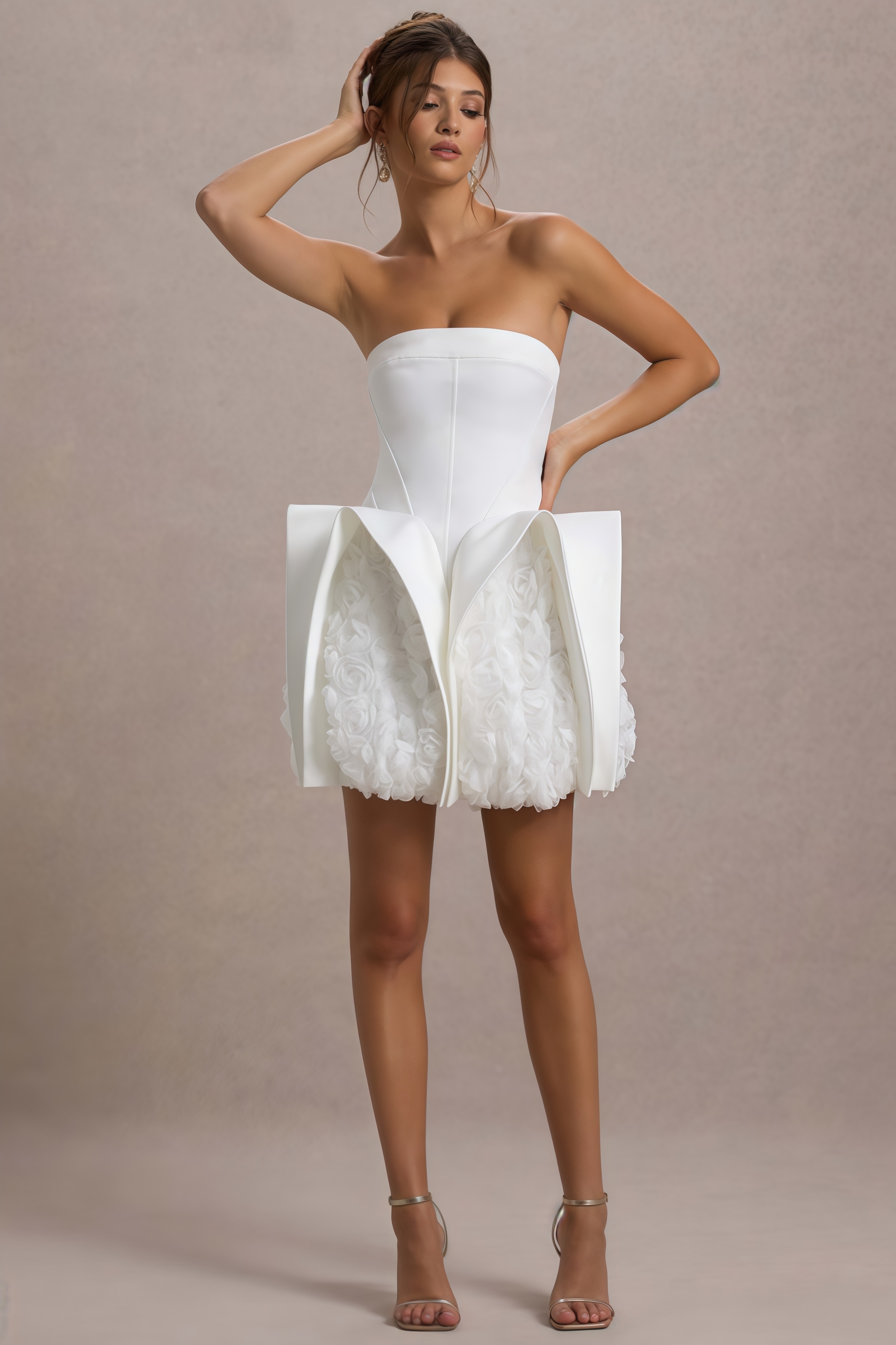 Twirl Fluffy Lace White Halter Mini Dress