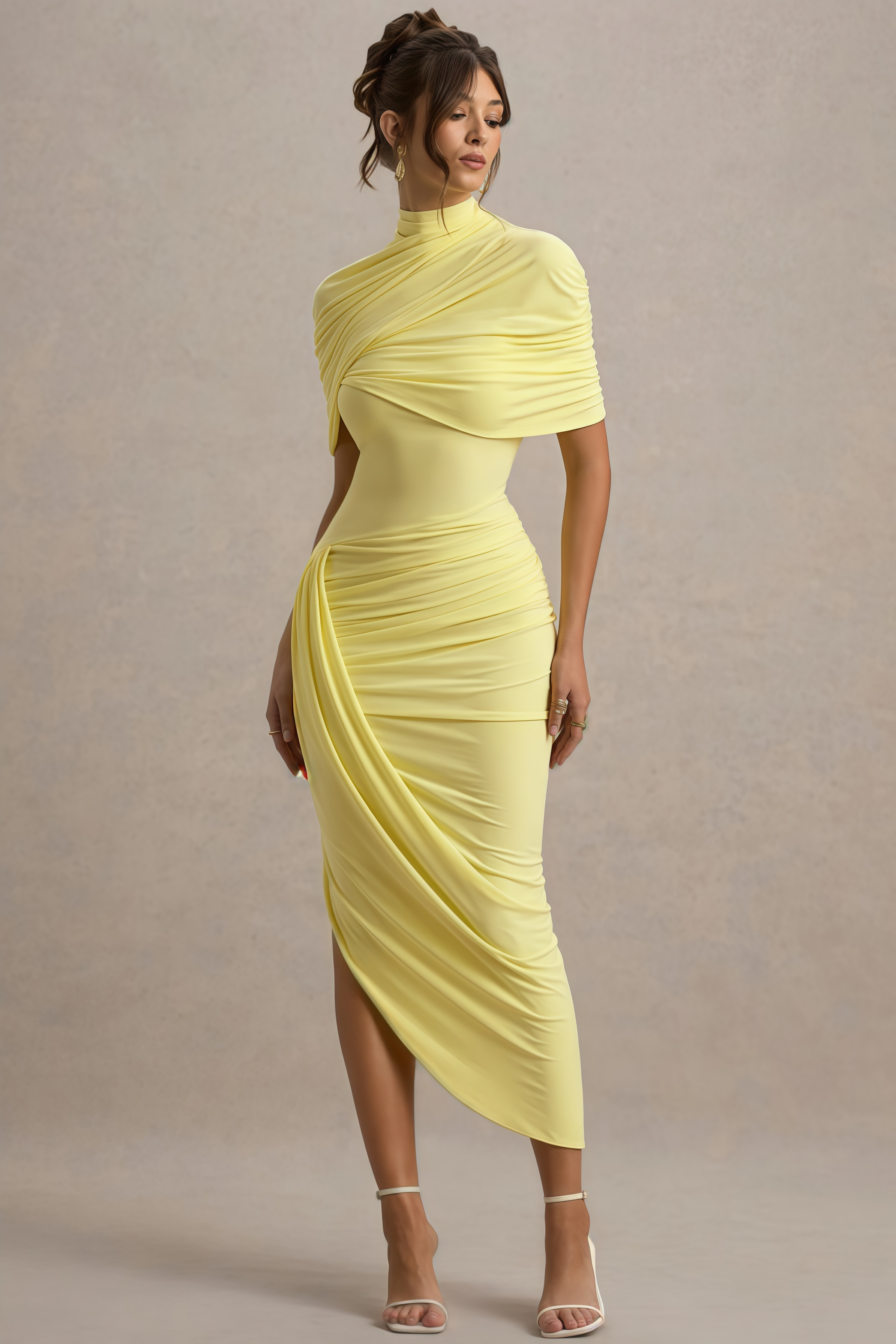 Orlitk Asymmetric Twisted Cape Maxi Dress