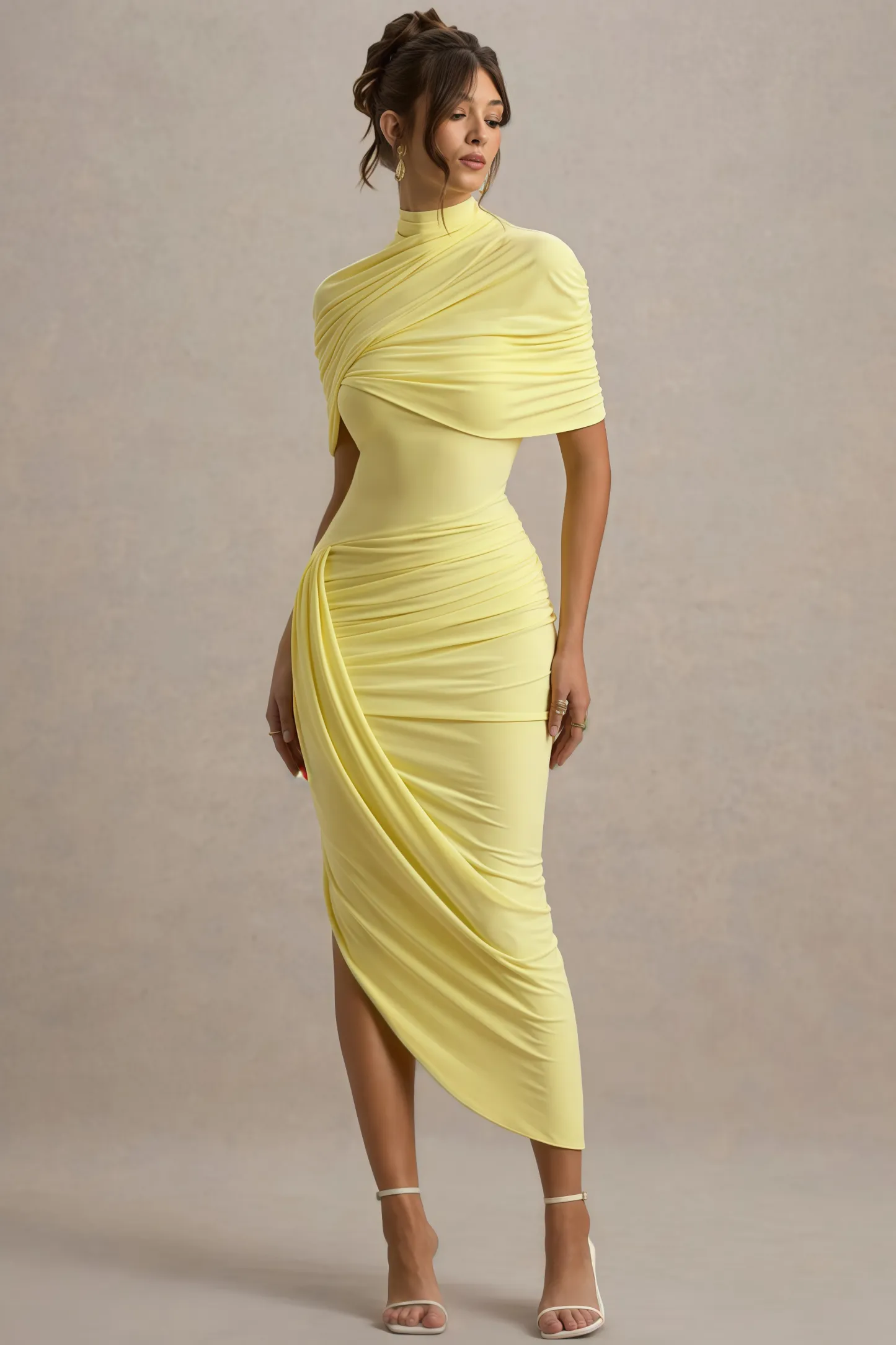 Orlitk Asymmetric Twisted Cape Maxi Dress
