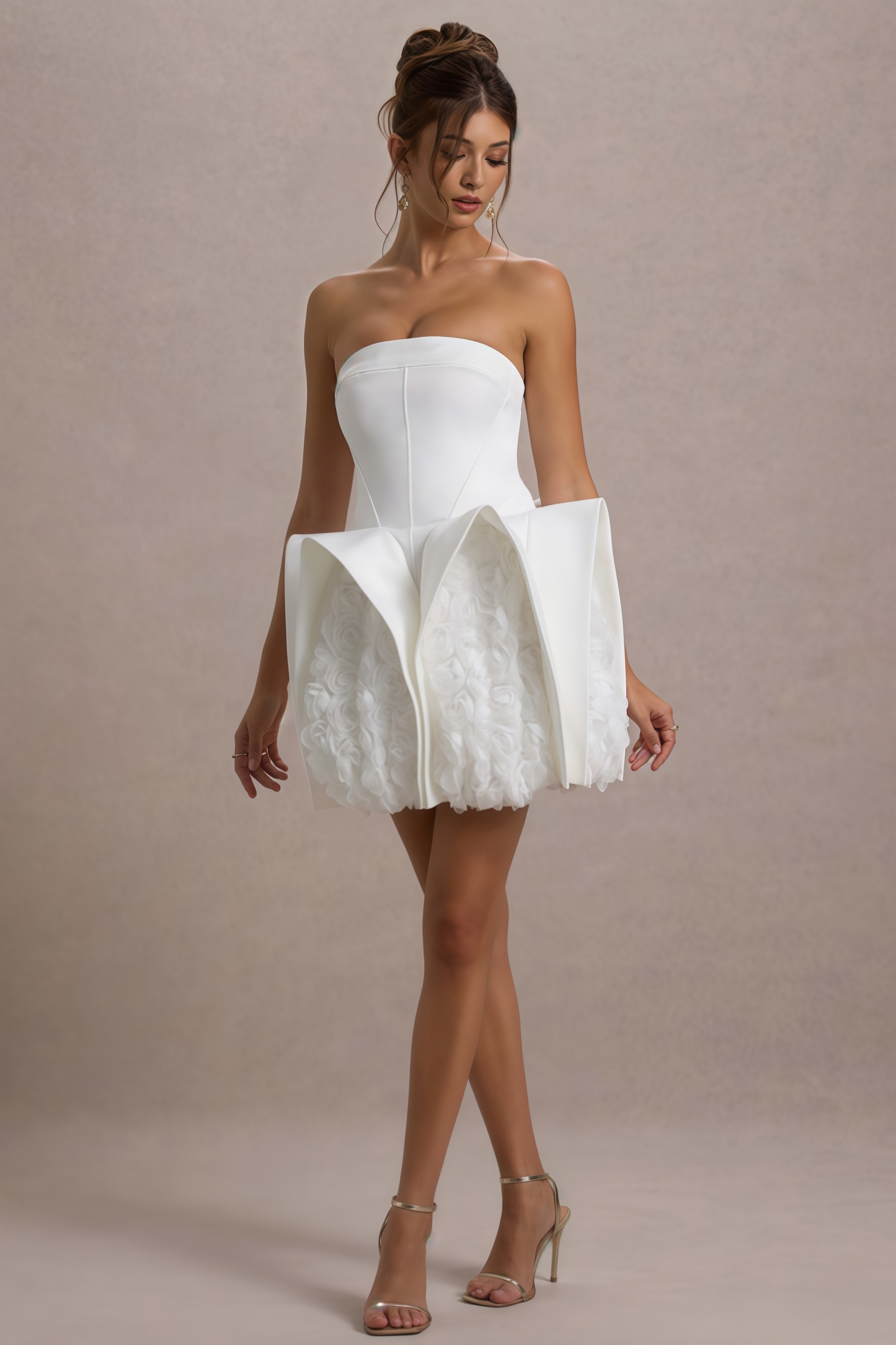 Twirl Fluffy Lace White Halter Mini Dress