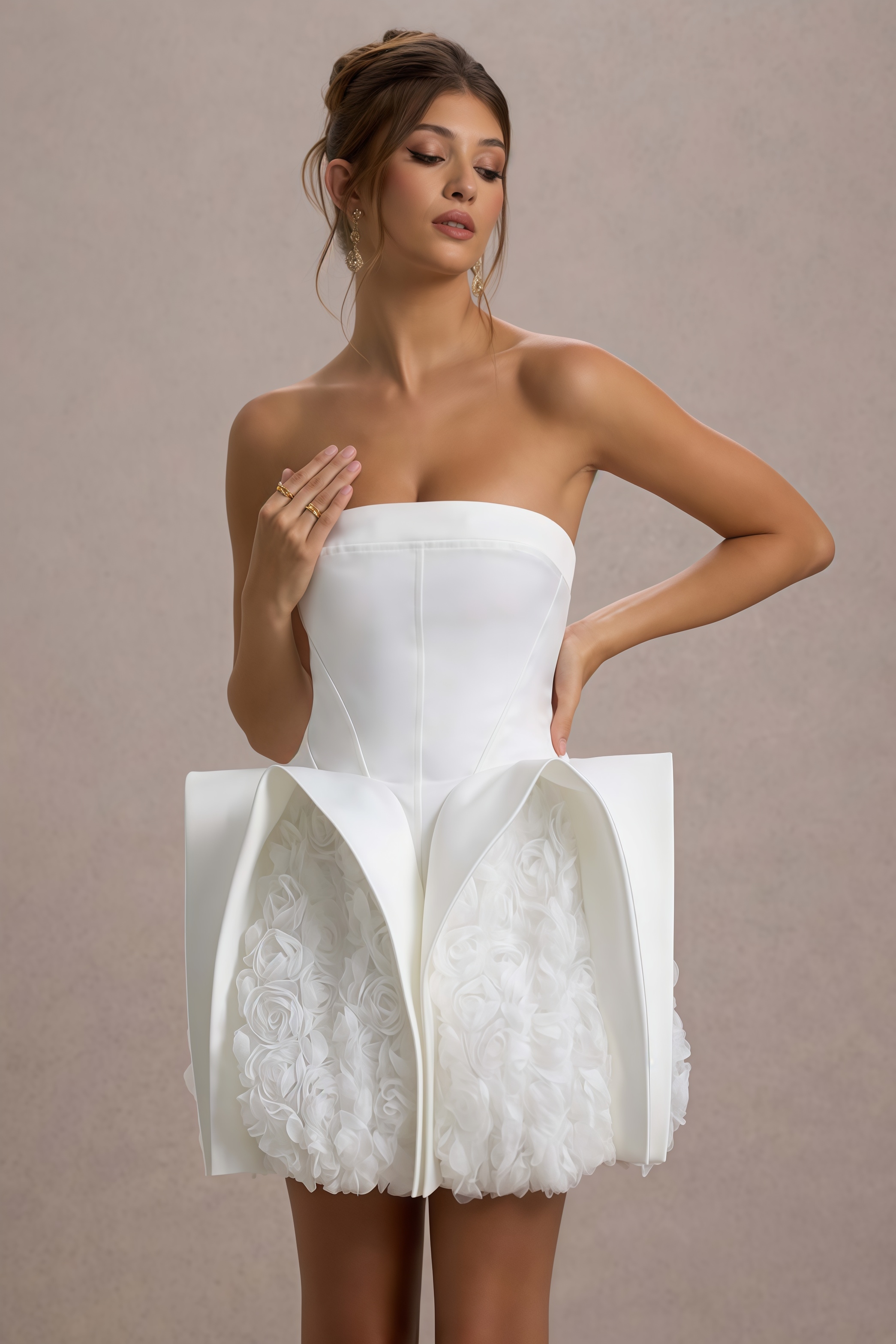Twirl Fluffy Lace White Halter Mini Dress