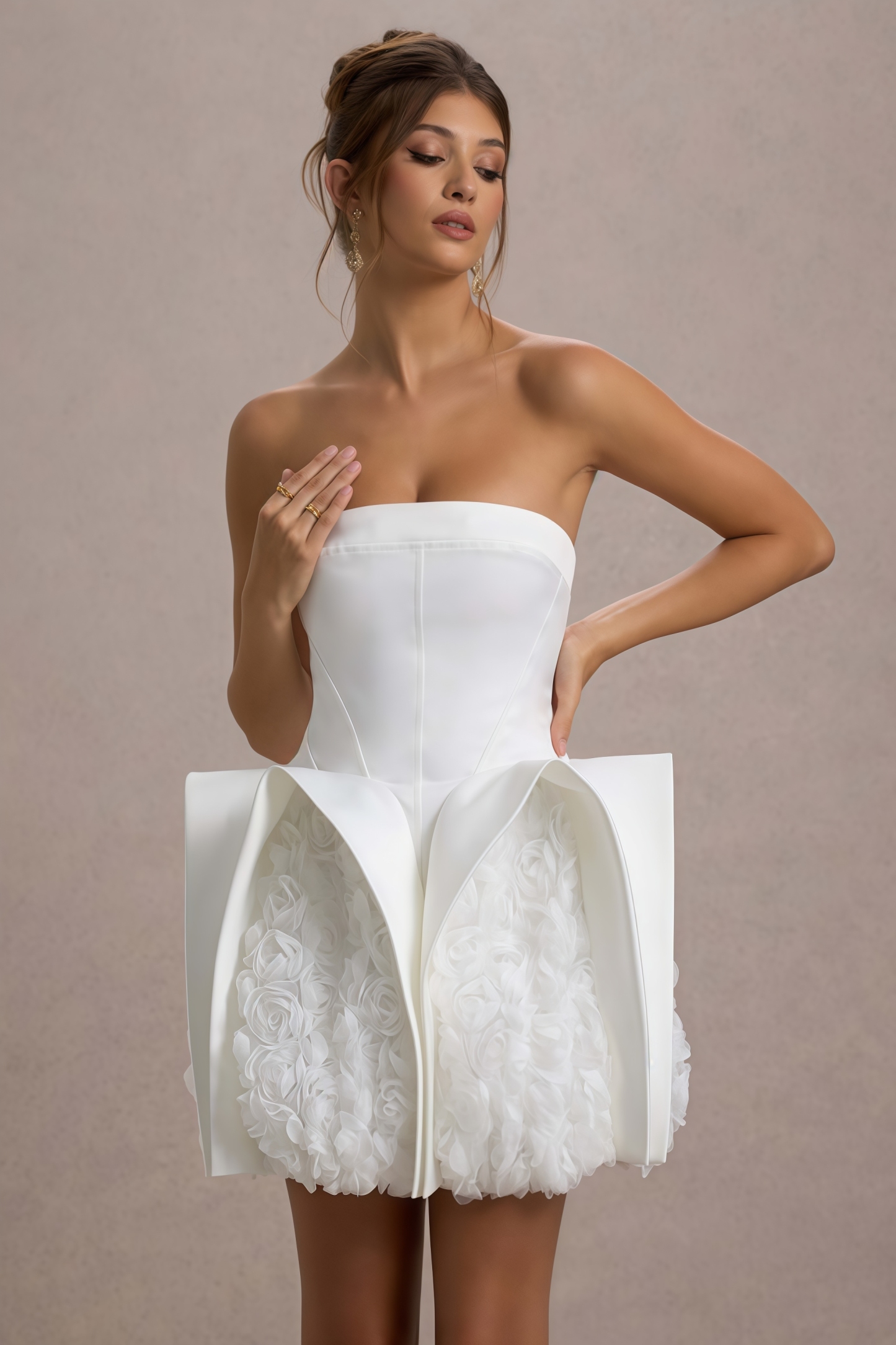 Twirl Fluffy Lace White Halter Mini Dress