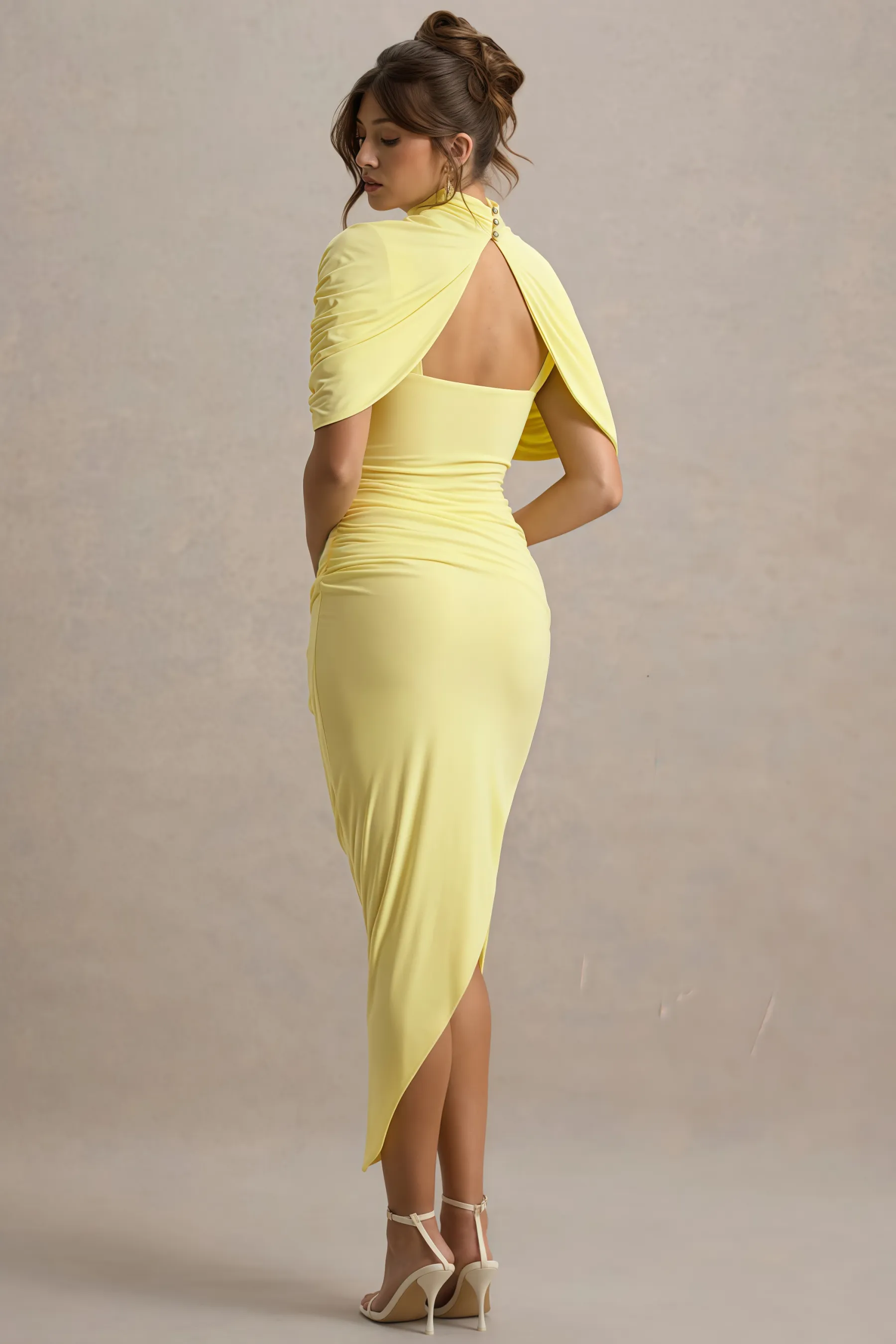 Orlitk Asymmetric Twisted Cape Maxi Dress