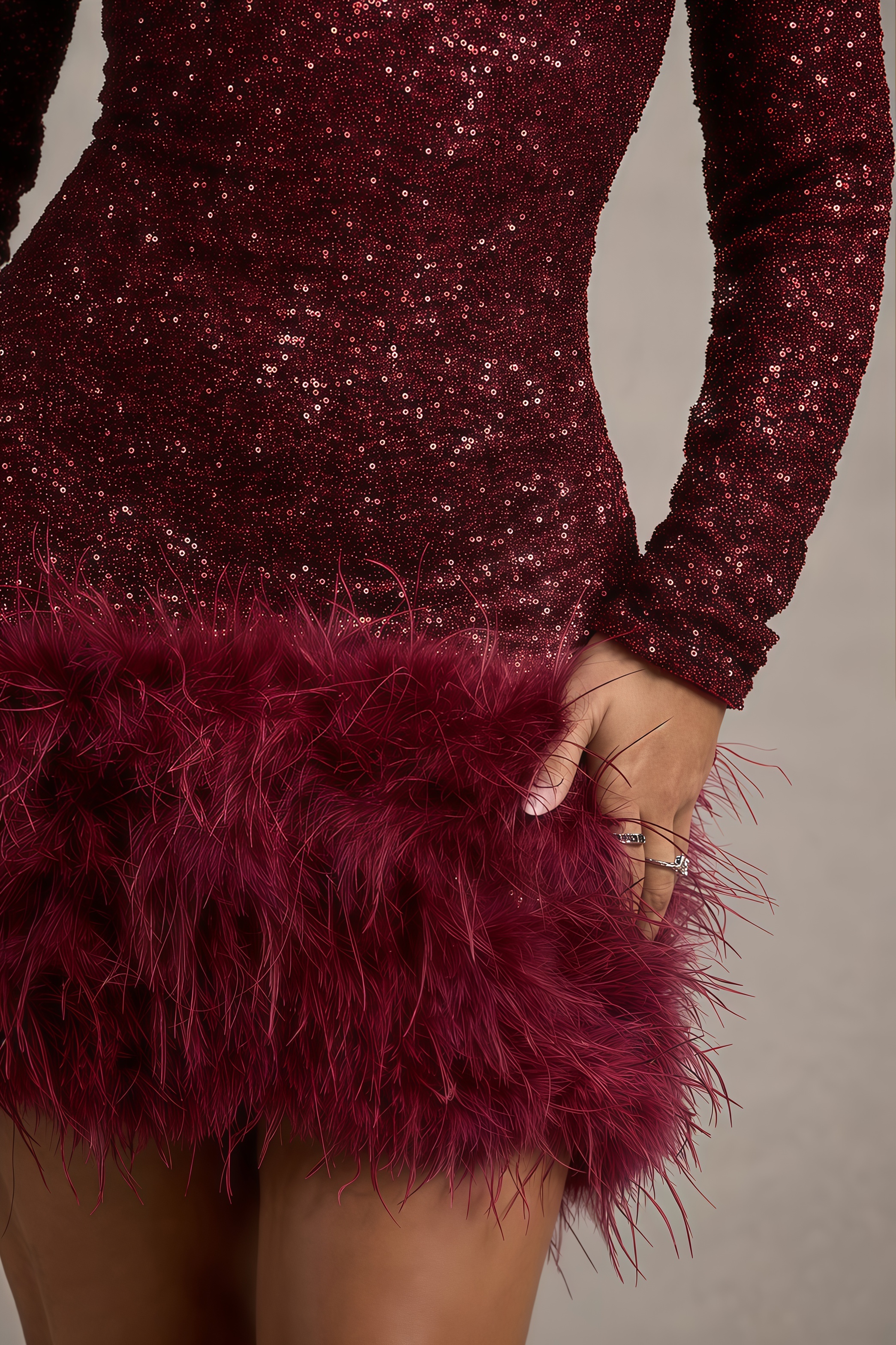 Kuka Red Sequin Feather Mini Dress
