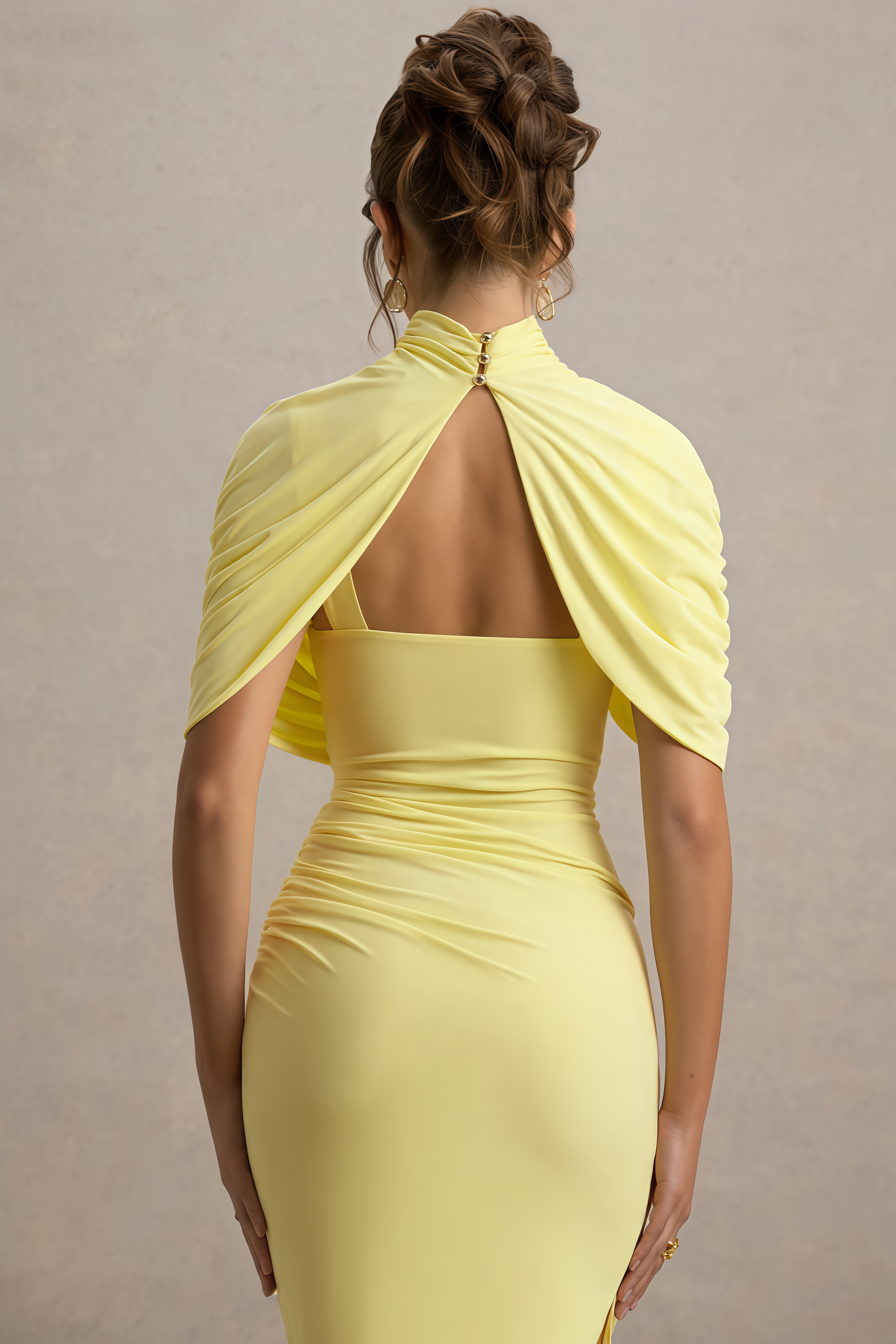 Orlitk Asymmetric Twisted Cape Maxi Dress
