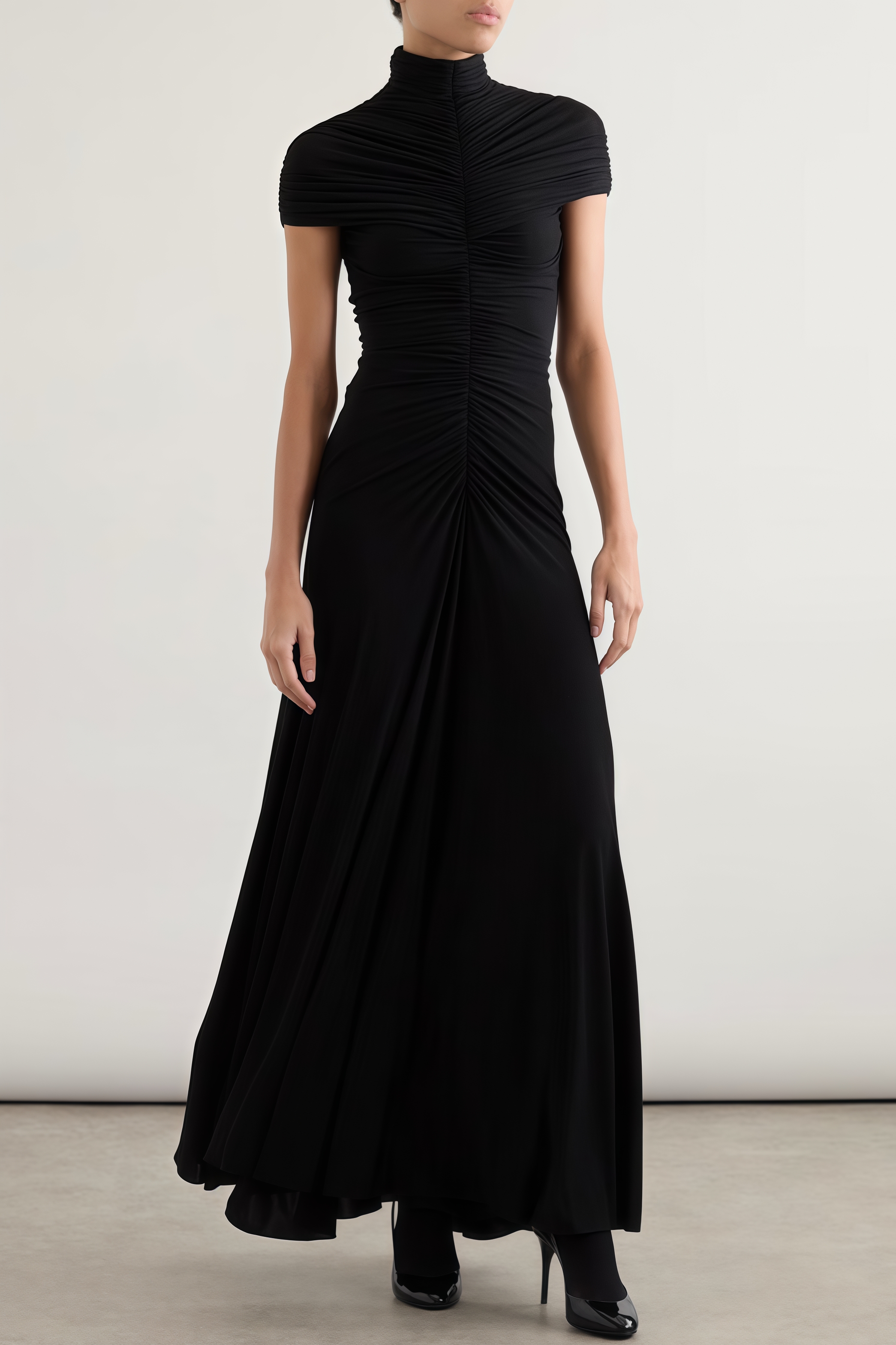 Corake Black Mesh Pleated Maxi Dress