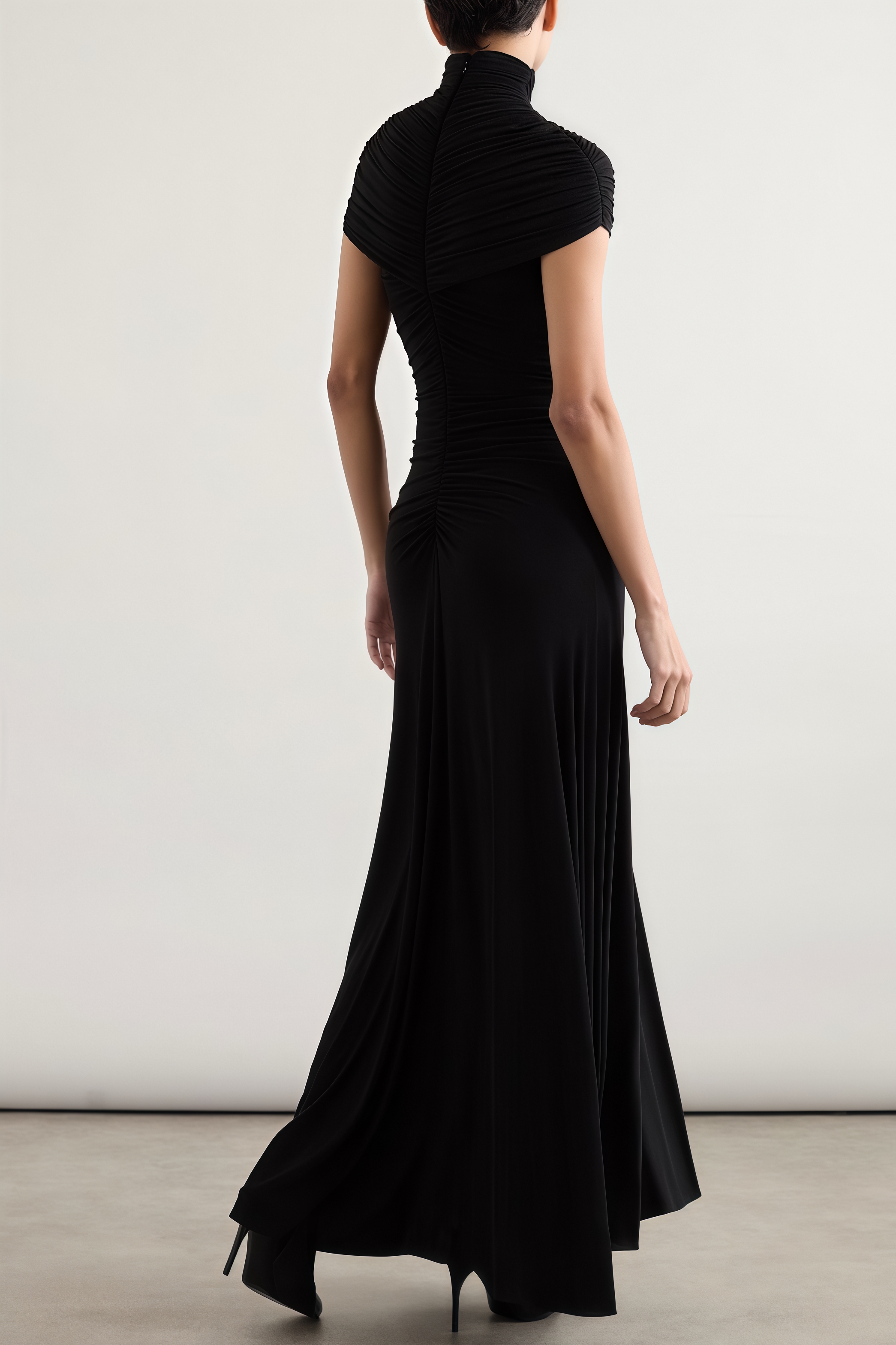 Corake Black Mesh Pleated Maxi Dress