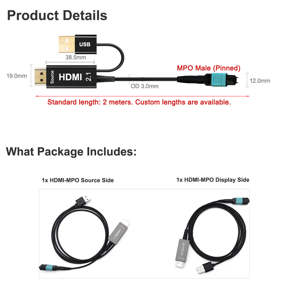Detachable 8K HDMI 2.1 Fiber Optic Cables