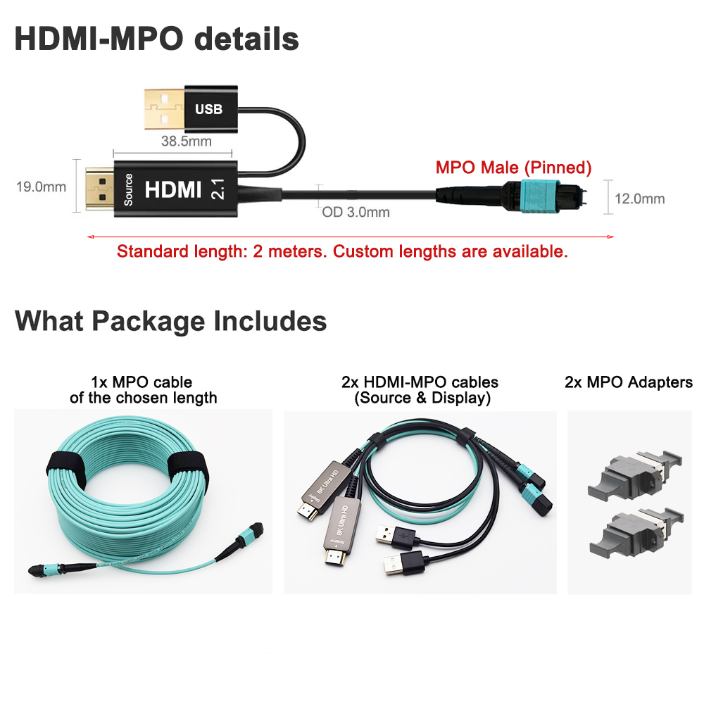 8K Fiber HDMI 2.1 Pure Fiber MPO Fiber Optical Cable