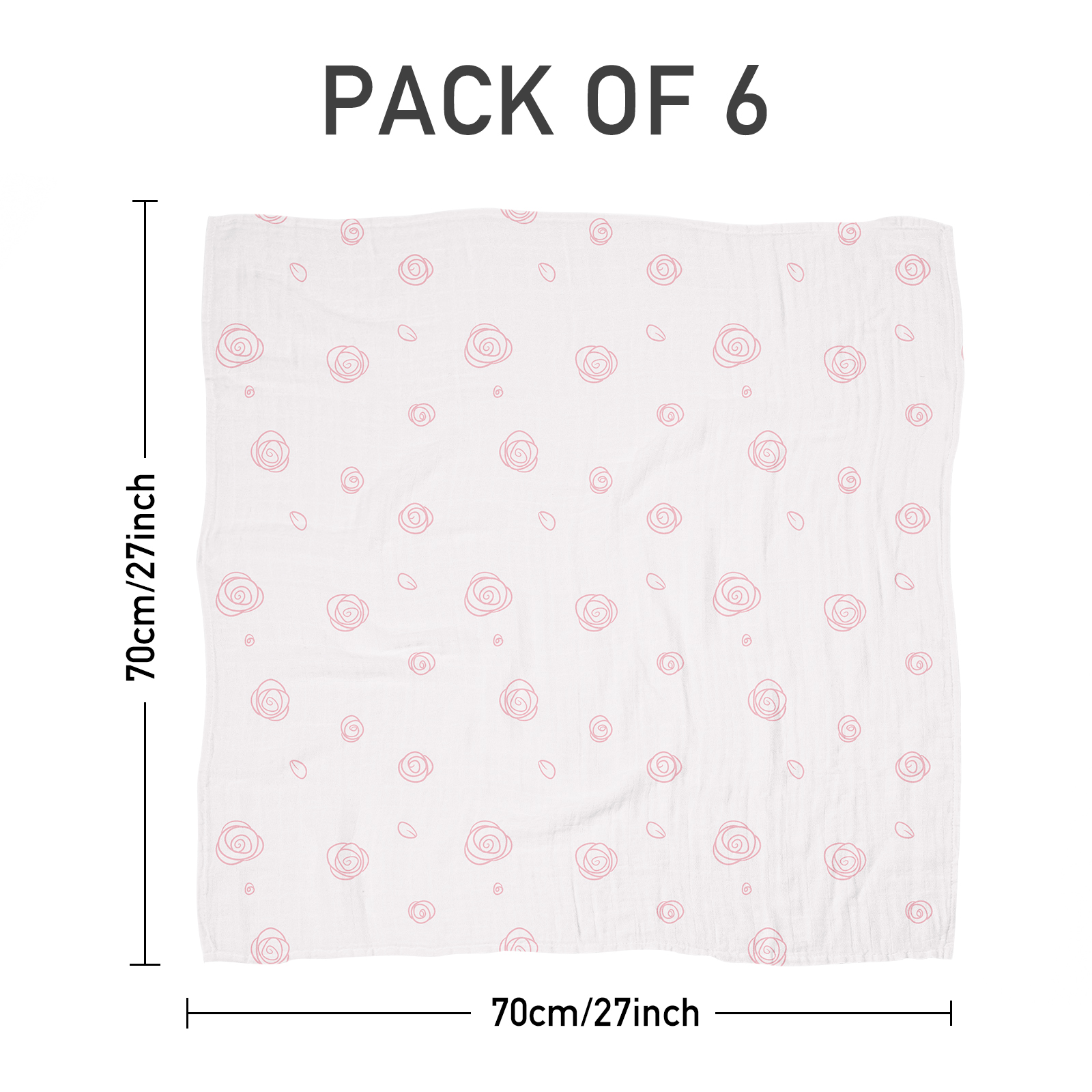Muslin Swaddle Blankets 6-Pack, 27 X 27" - Rugosa Rose