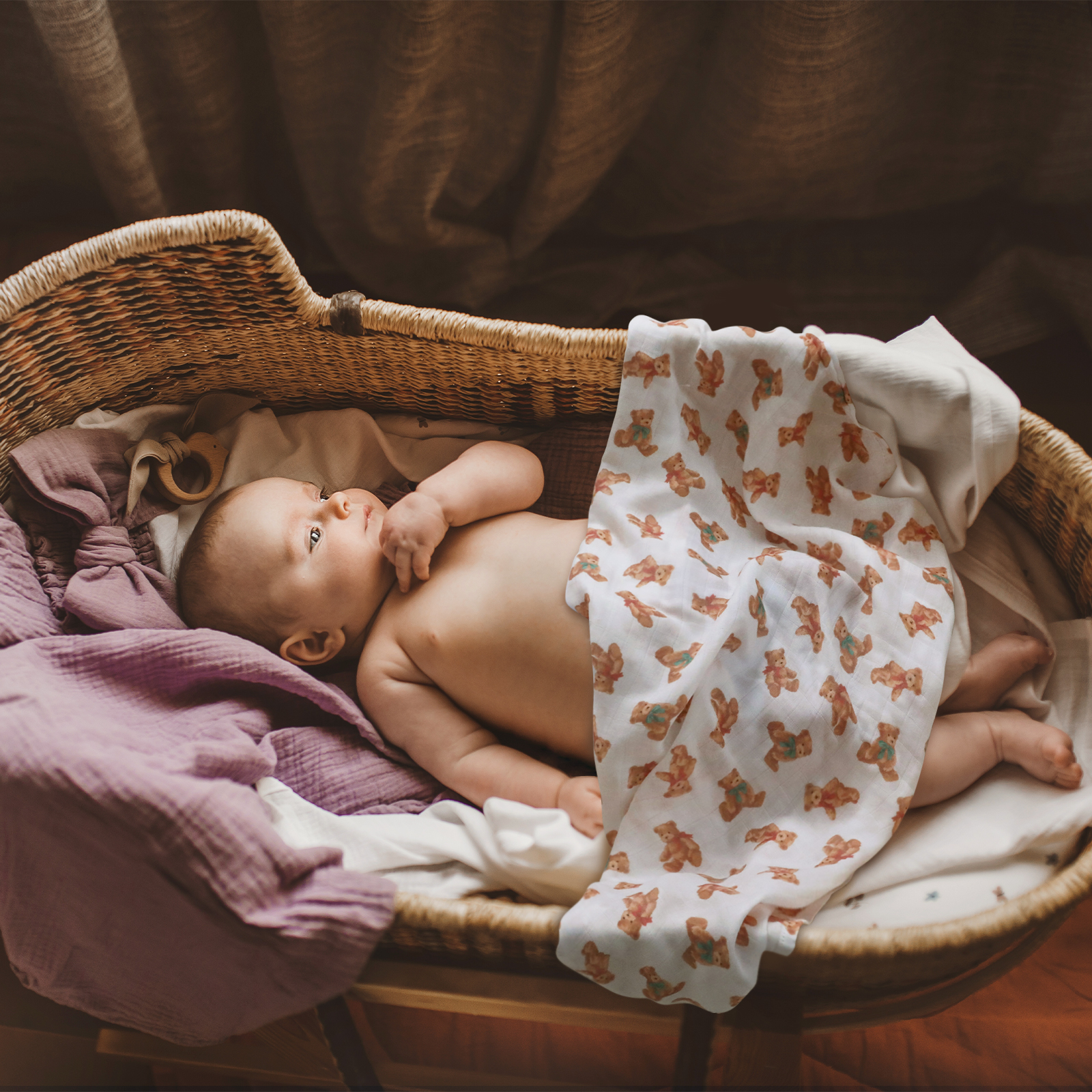 Muslin Swaddle Blankets 6-Pack, 27 X 27" - Christmas Bear