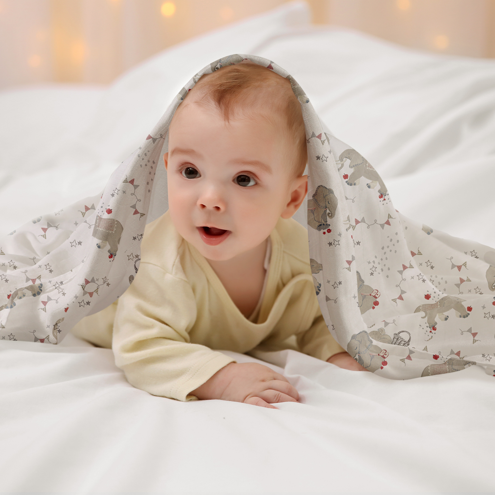 Muslin Swaddle Blankets 6-Pack, 27 X 27" - Baby Elephant