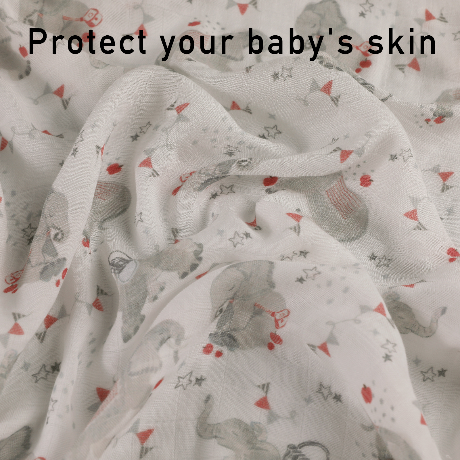 Muslin Swaddle Blankets 6-Pack, 27 X 27" - Baby Elephant