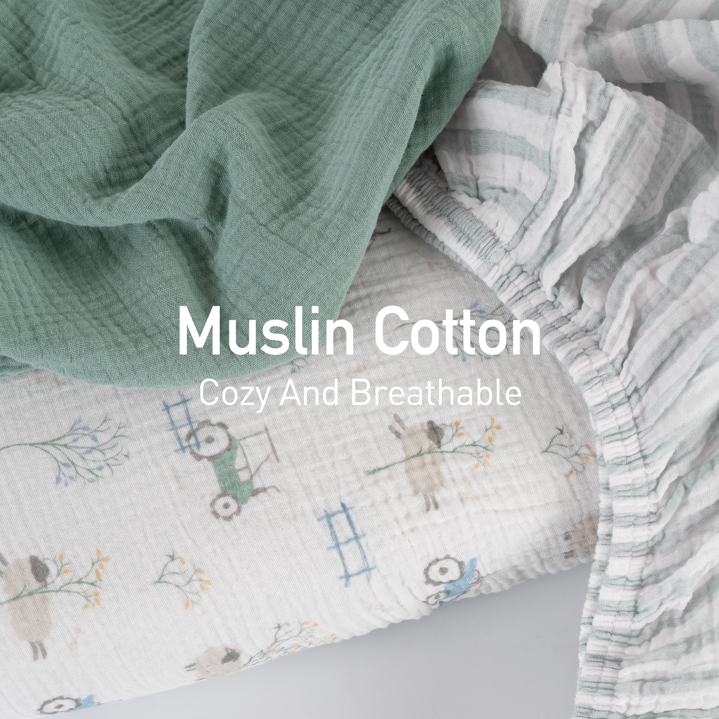 Farm life  | Muslin Bassinet Sheets 3-Pack | 33''*17''