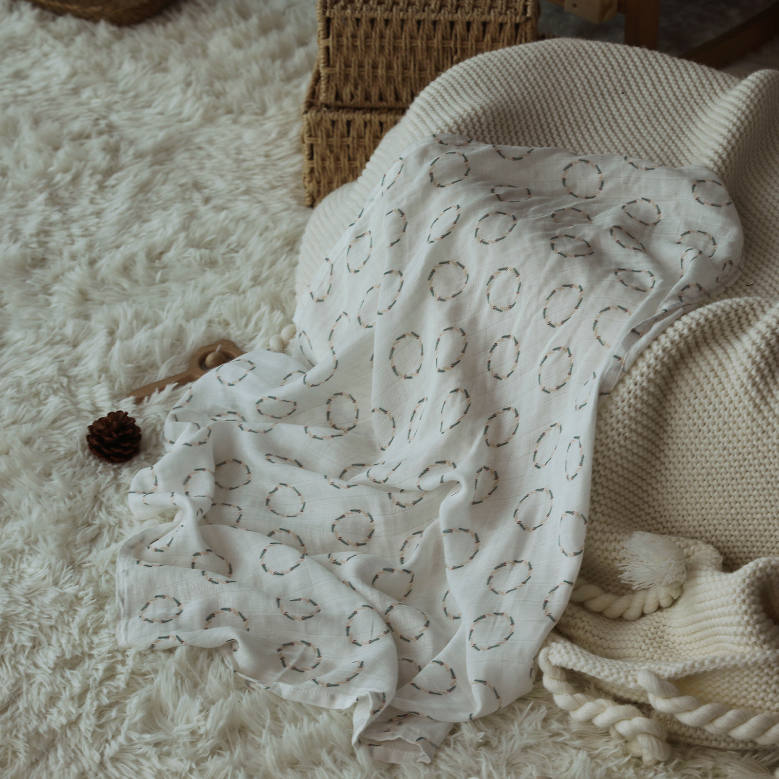 Muslin Swaddle Blankets 6-Pack, 27 X 27" - Christmas Bear