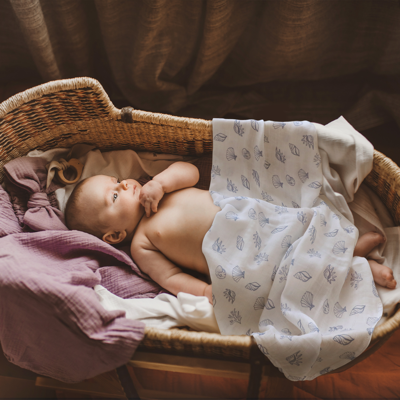 Muslin Swaddle Blankets 6-Pack, 27 X 27" - Dolphin