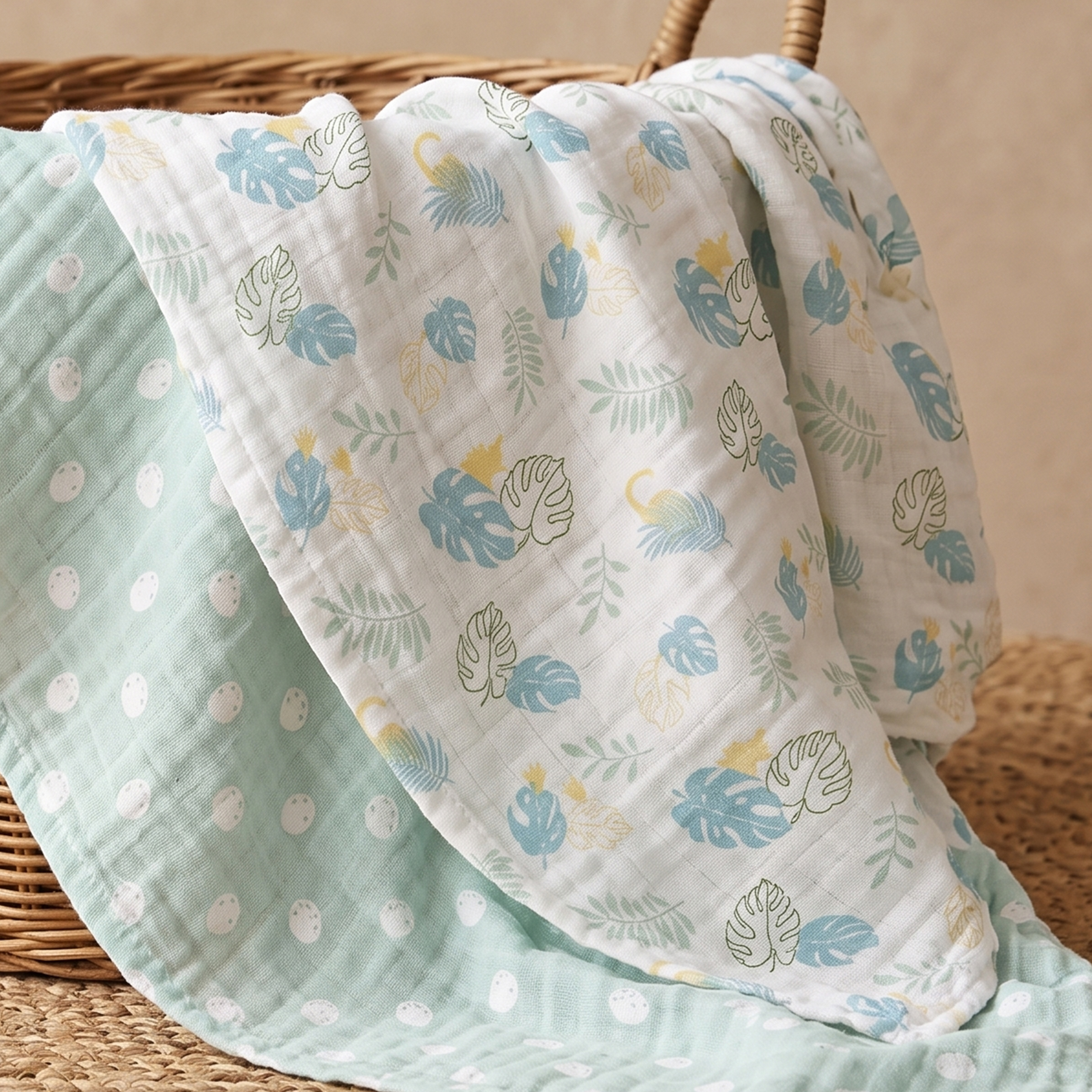 Muslin Swaddle Blankets 4-Pack | 35"x40" | Tropical Dino  Print