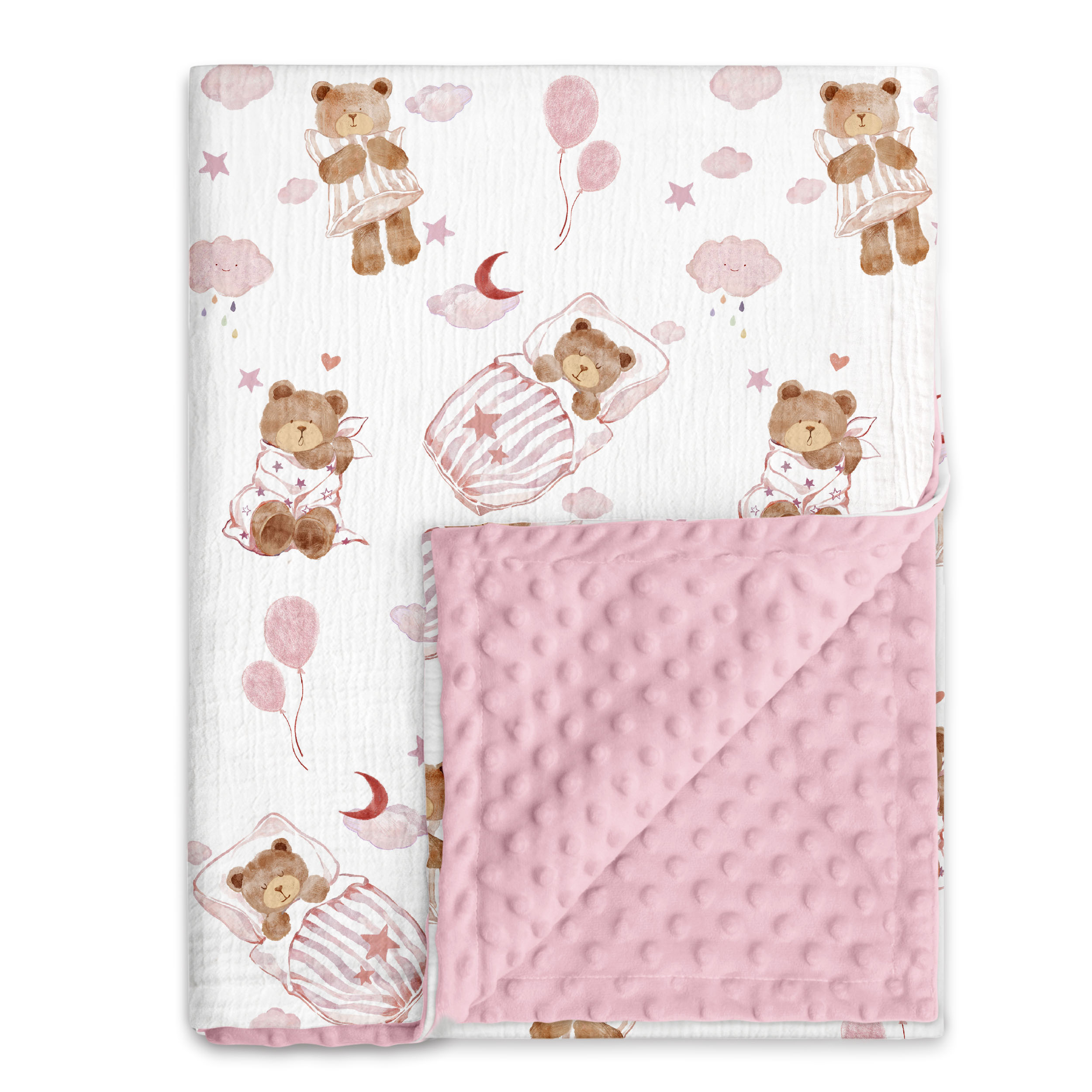 Blush Bear Slumber | Muslin and Fleece Plush Dot Blanket | 30''*40''