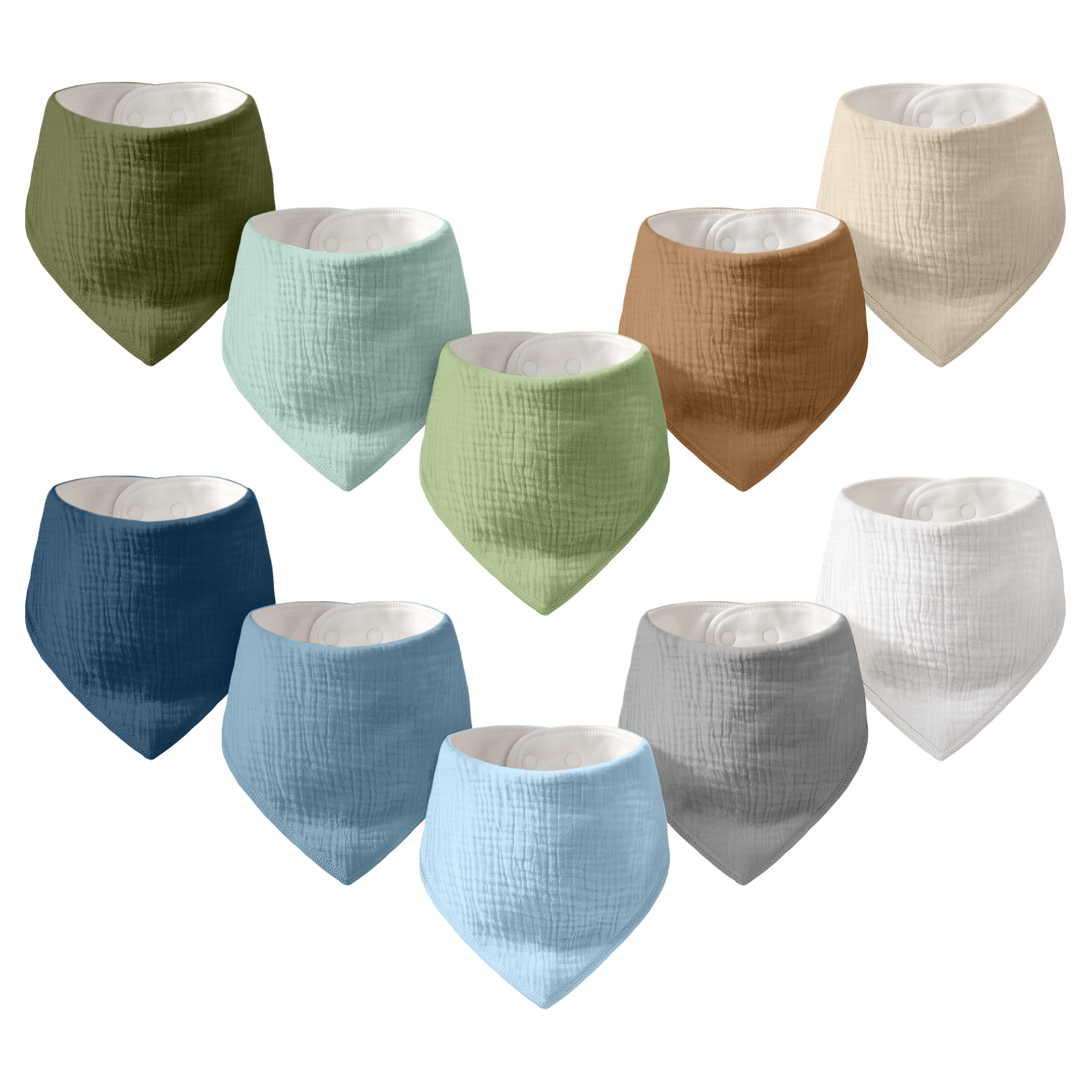 Cool Nature Mute | Soft & Absorbent Muslin Bandana Bibs 10 Pack