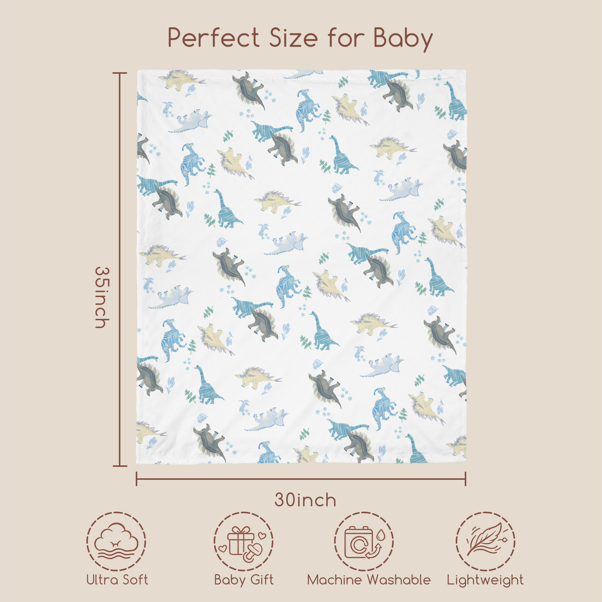 Blue Dino World | plush baby blanket | 30''*36''