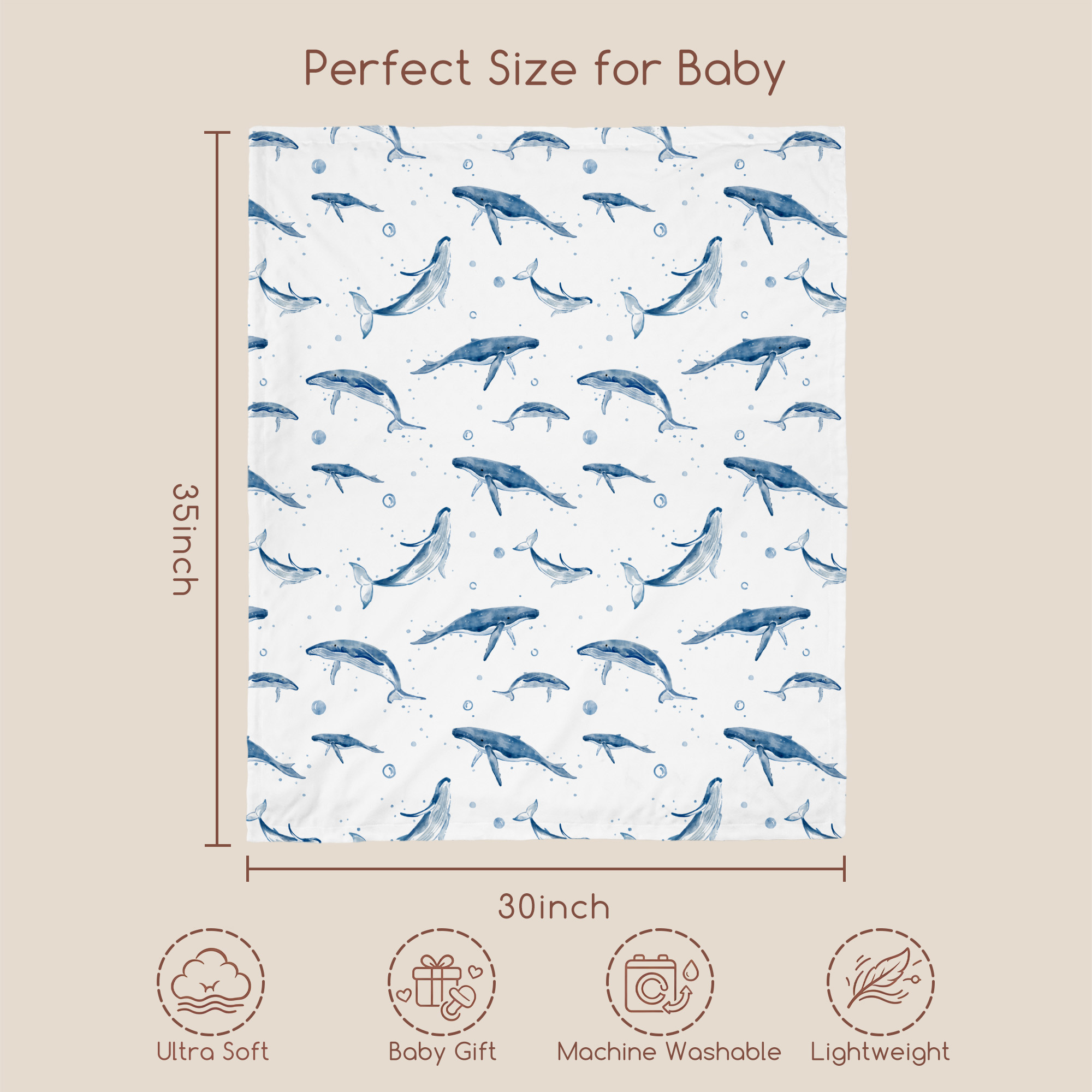 Blue Whale Splash | plush baby blanket | 30''*36''
