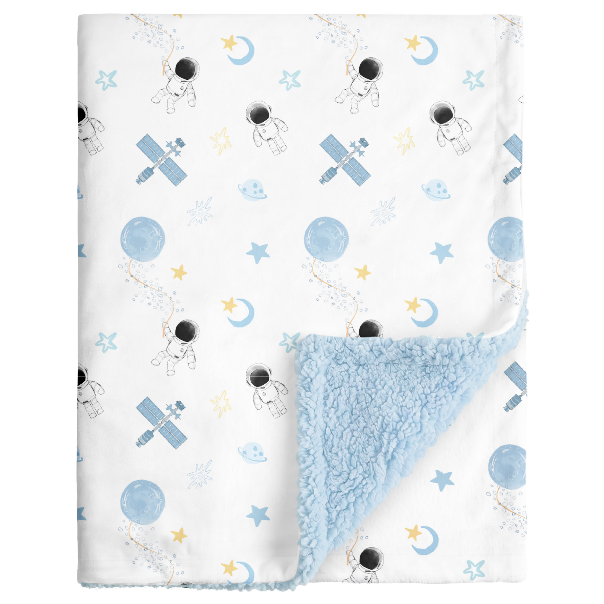 Blue Space Satellite | plush baby blanket | 30''*36''