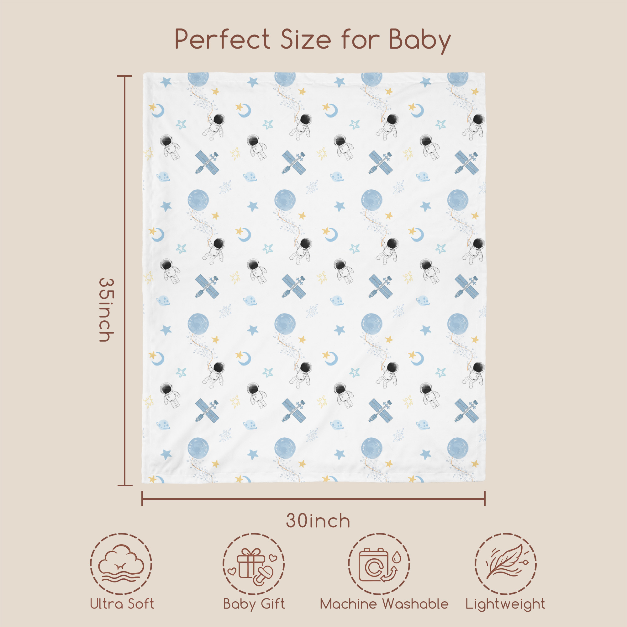 Blue Space Satellite | plush baby blanket | 30''*36''