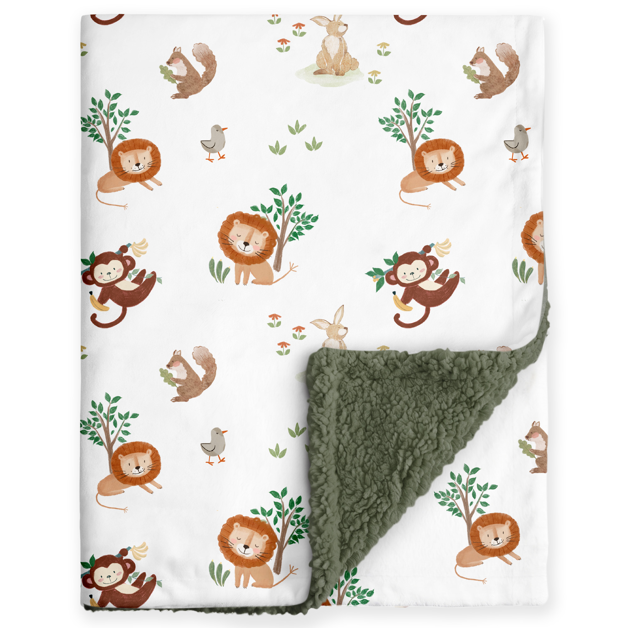 Green Jungle Animals | plush baby blanket | 30''*36''