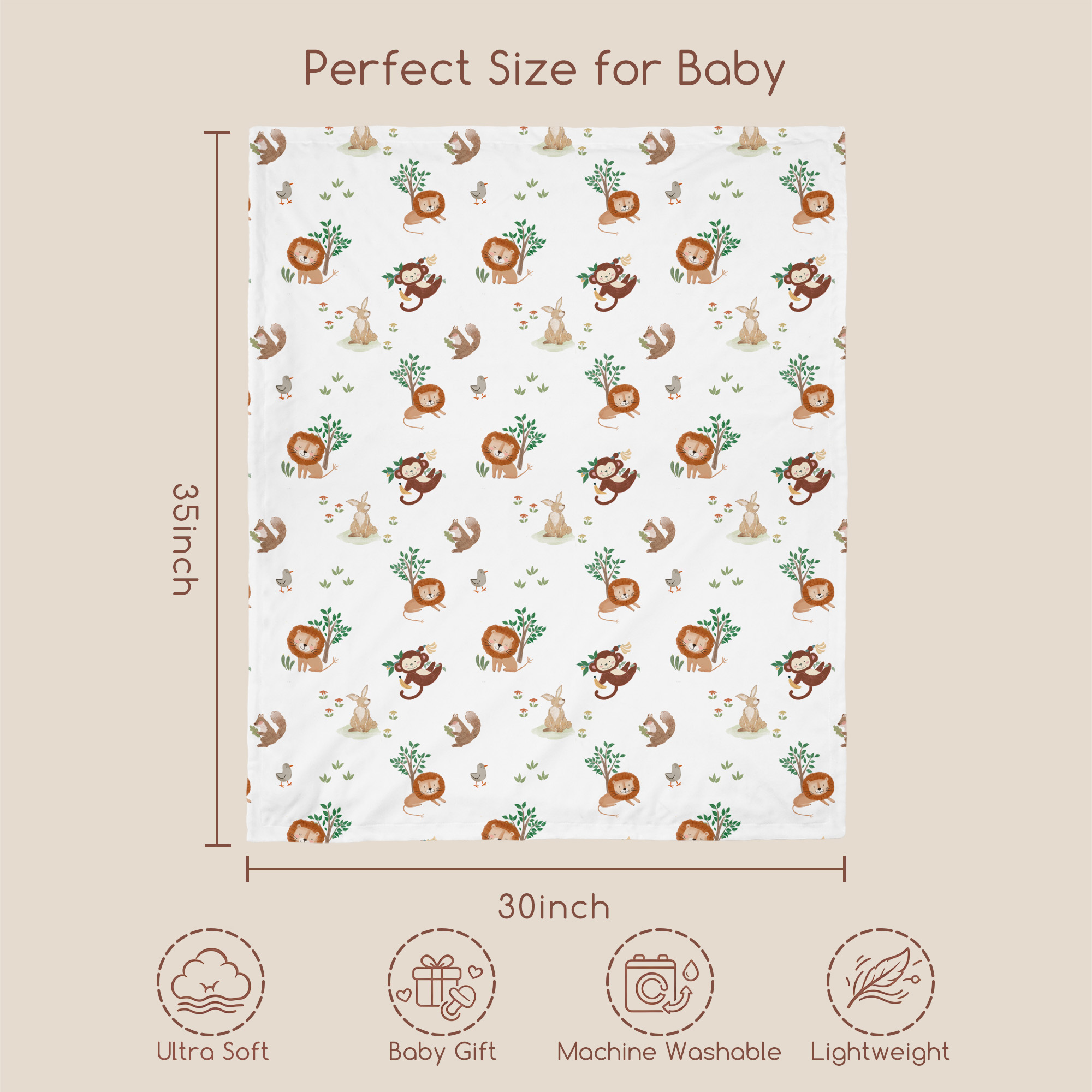 Green Jungle Animals | plush baby blanket | 30''*36''