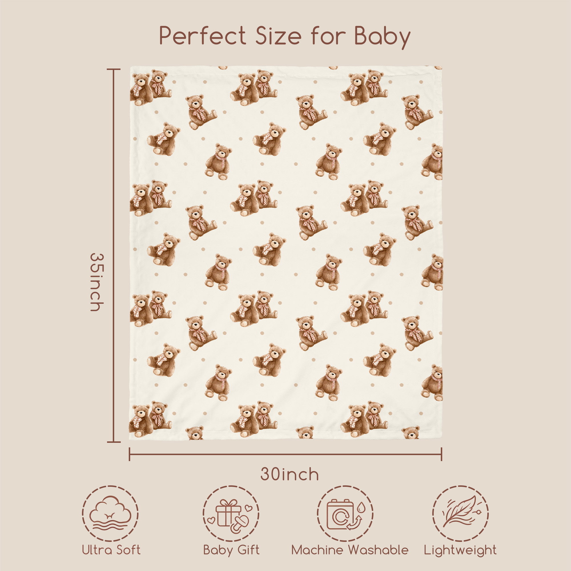 Creamy Ribbon Teddy | plush baby blanket | 30''*36''