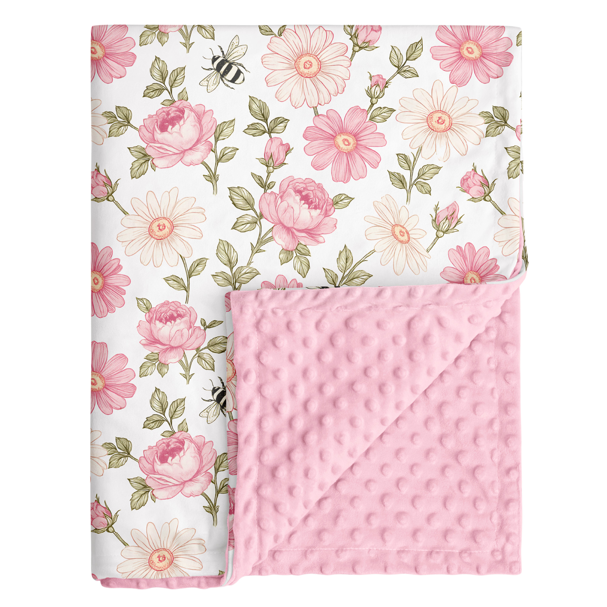 Pink Floral Bloom | Fleece Plush Dot Blanket | 30''*40''