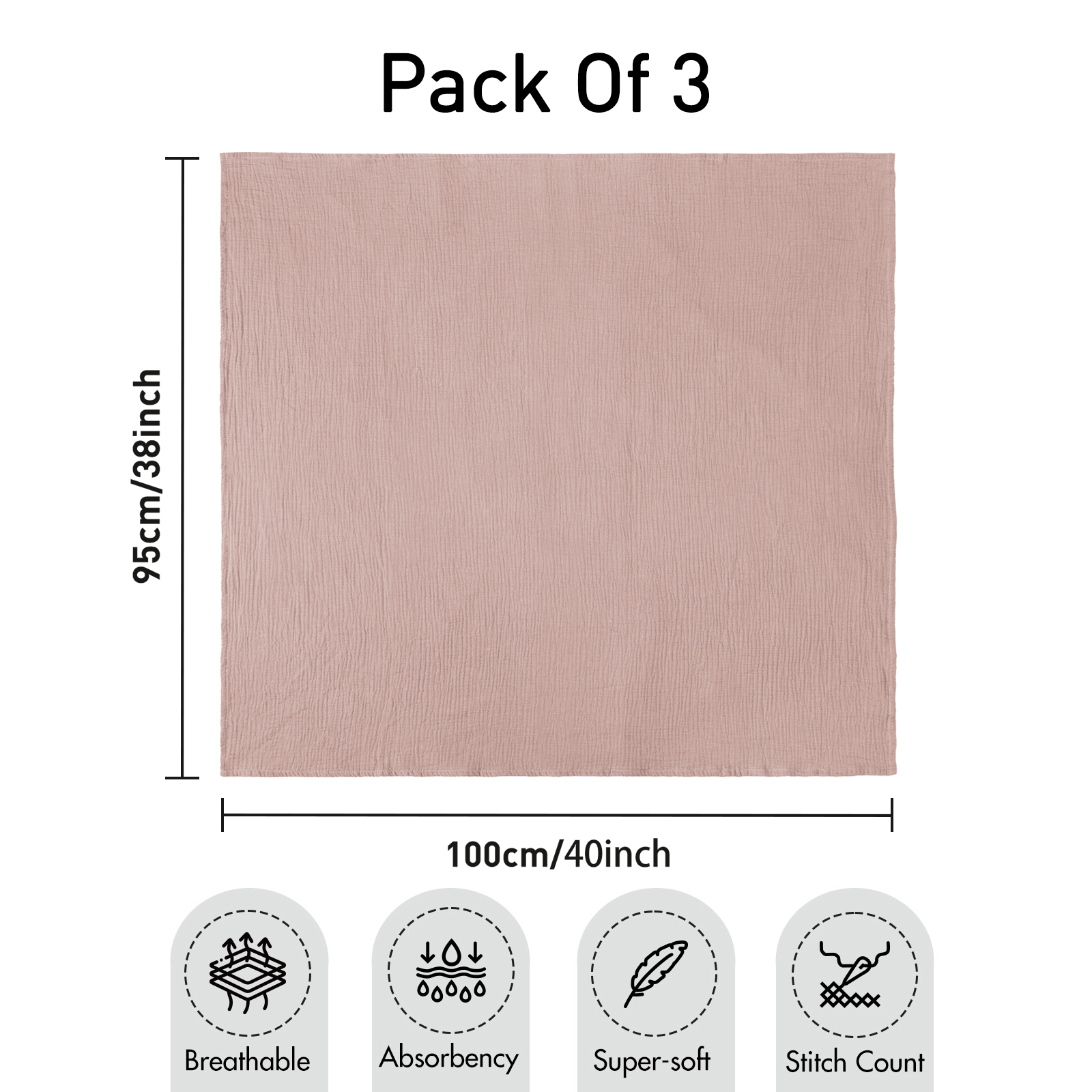 Muslin Swaddle Blankets 3-Pack, 38"x40" - Bicolour Leaf 