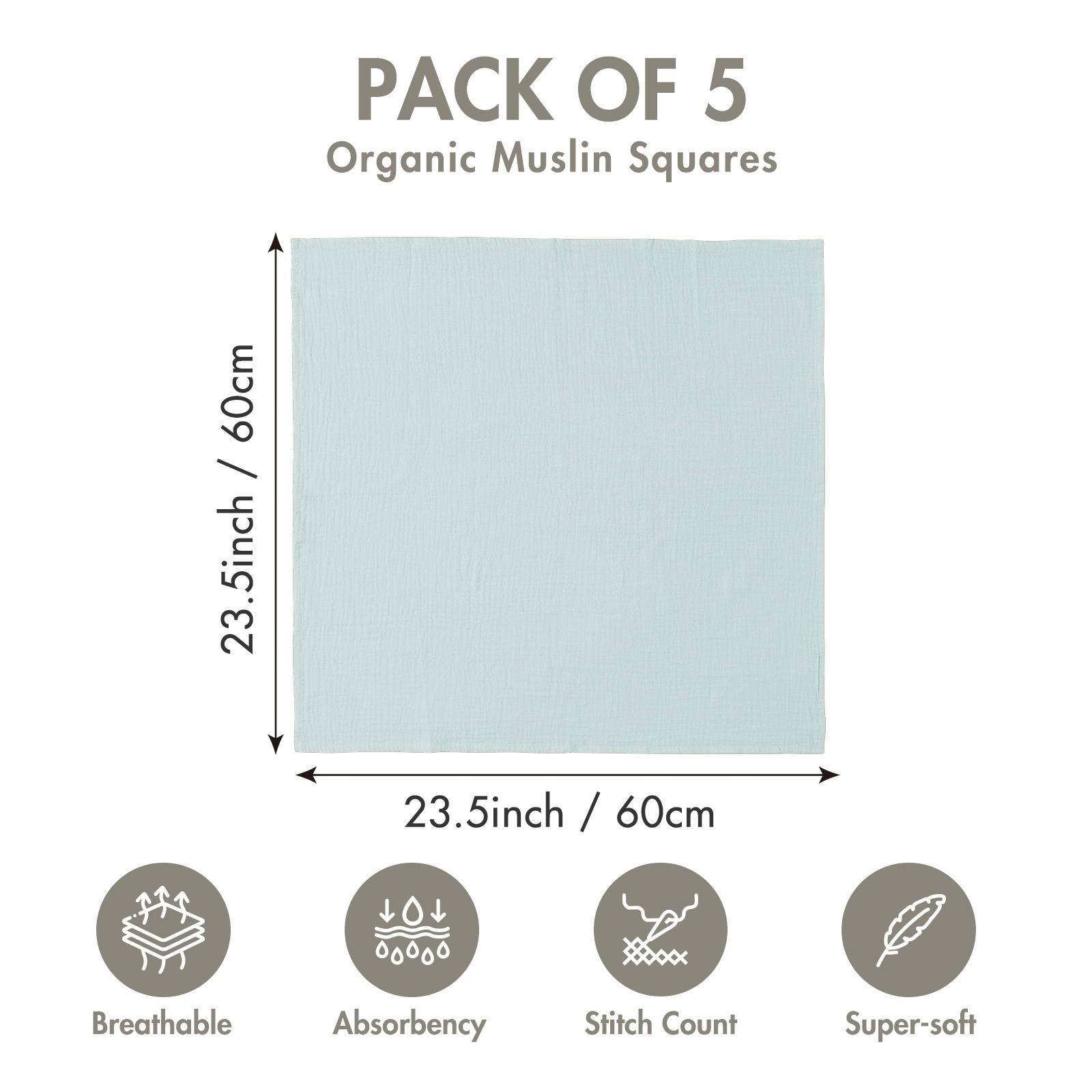 Muslin Swaddle Blankets 5-Pack, 23.5"x23.5" - Forest 