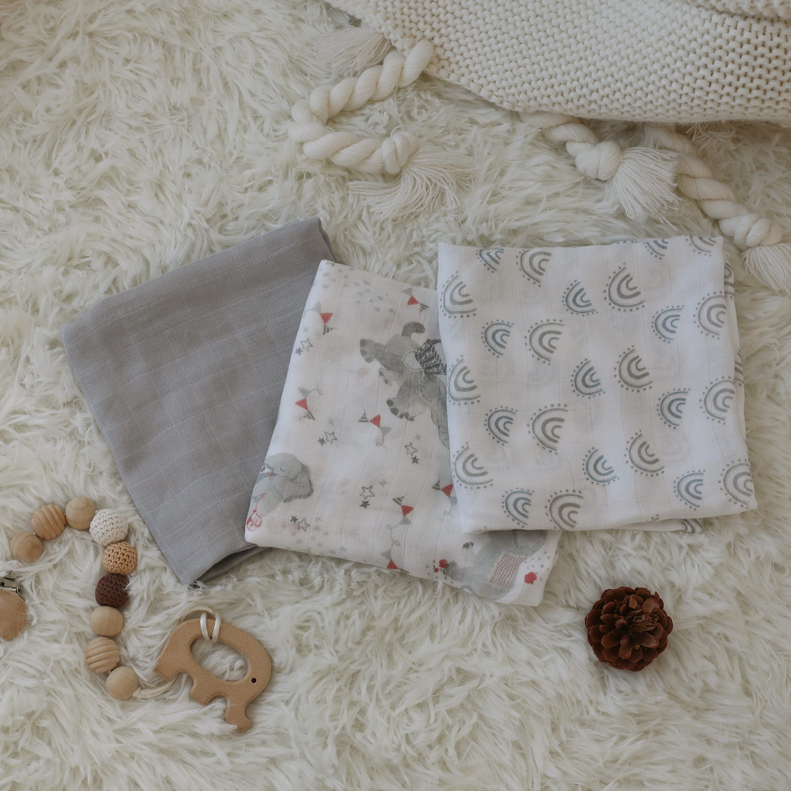 Muslin Swaddle Blankets 6-Pack, 27 X 27" - Baby Elephant