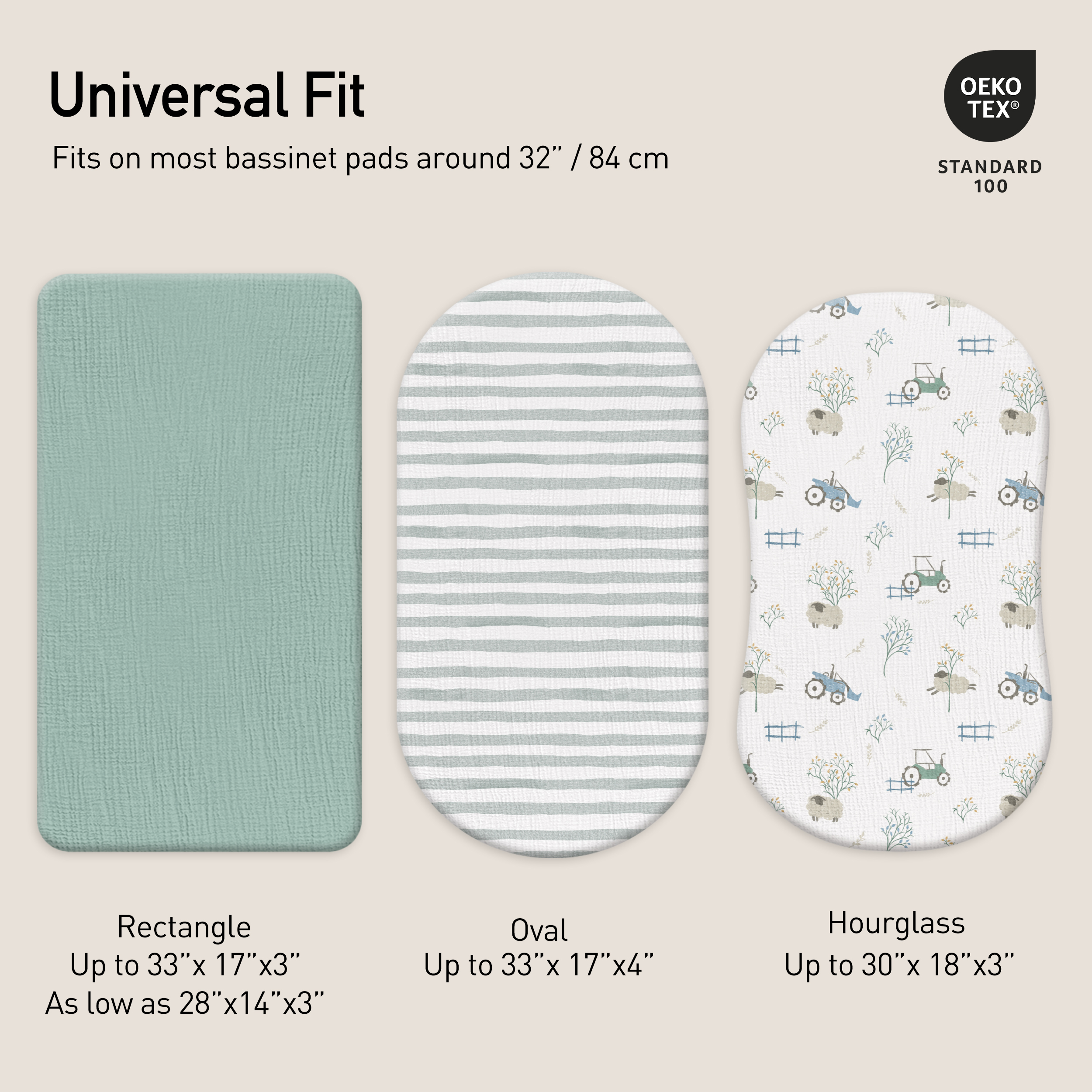 Farm life  | Muslin Bassinet Sheets 3-Pack | 33''*17''