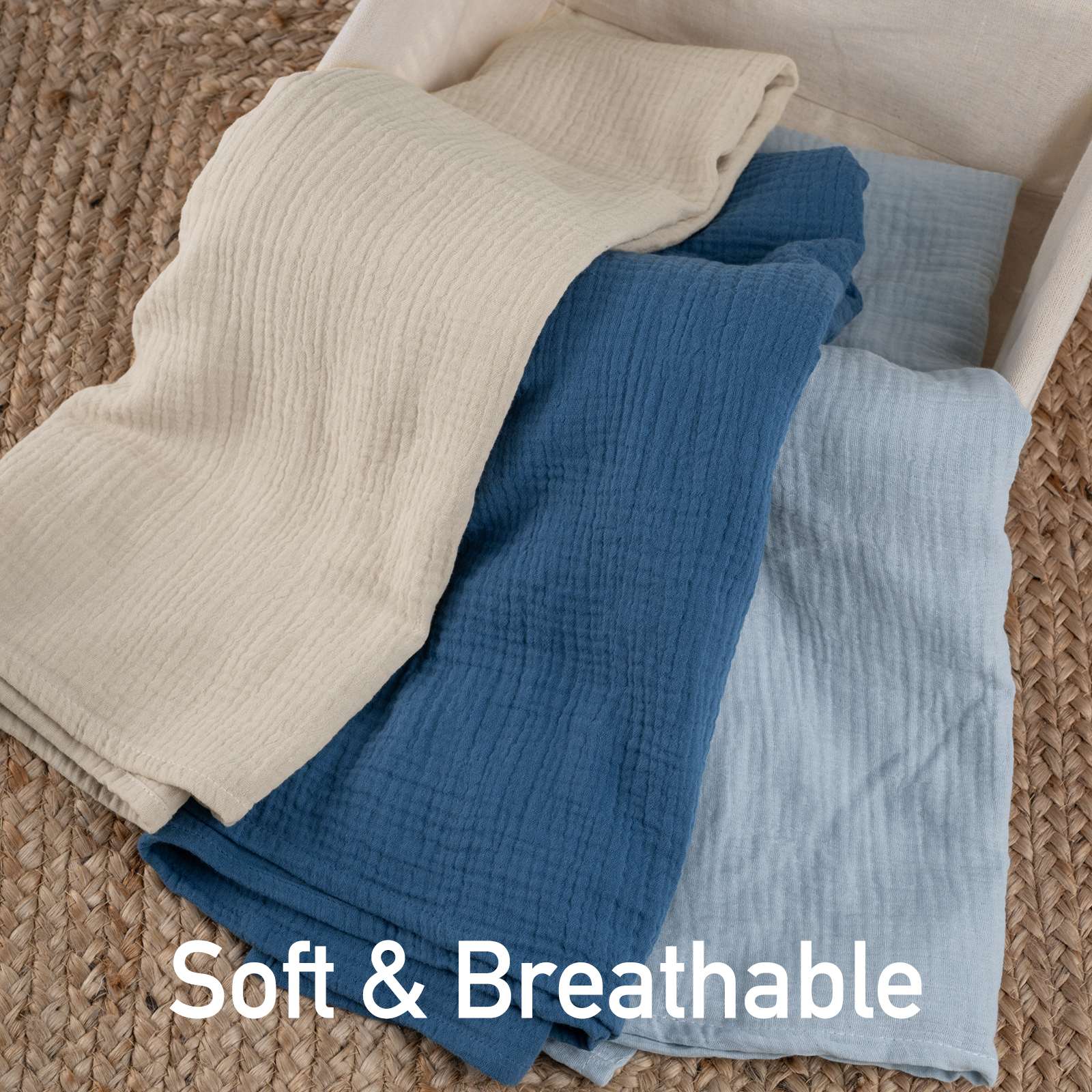 Muslin Swaddle Blankets 3-Pack, 38"x40" - Ocean 