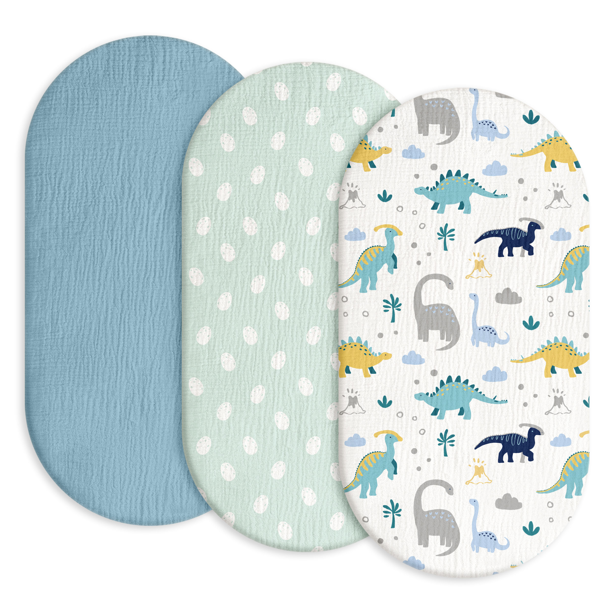Tropical Dino  Print | Muslin Bassinet Sheets 3-Pack | 33''*17''