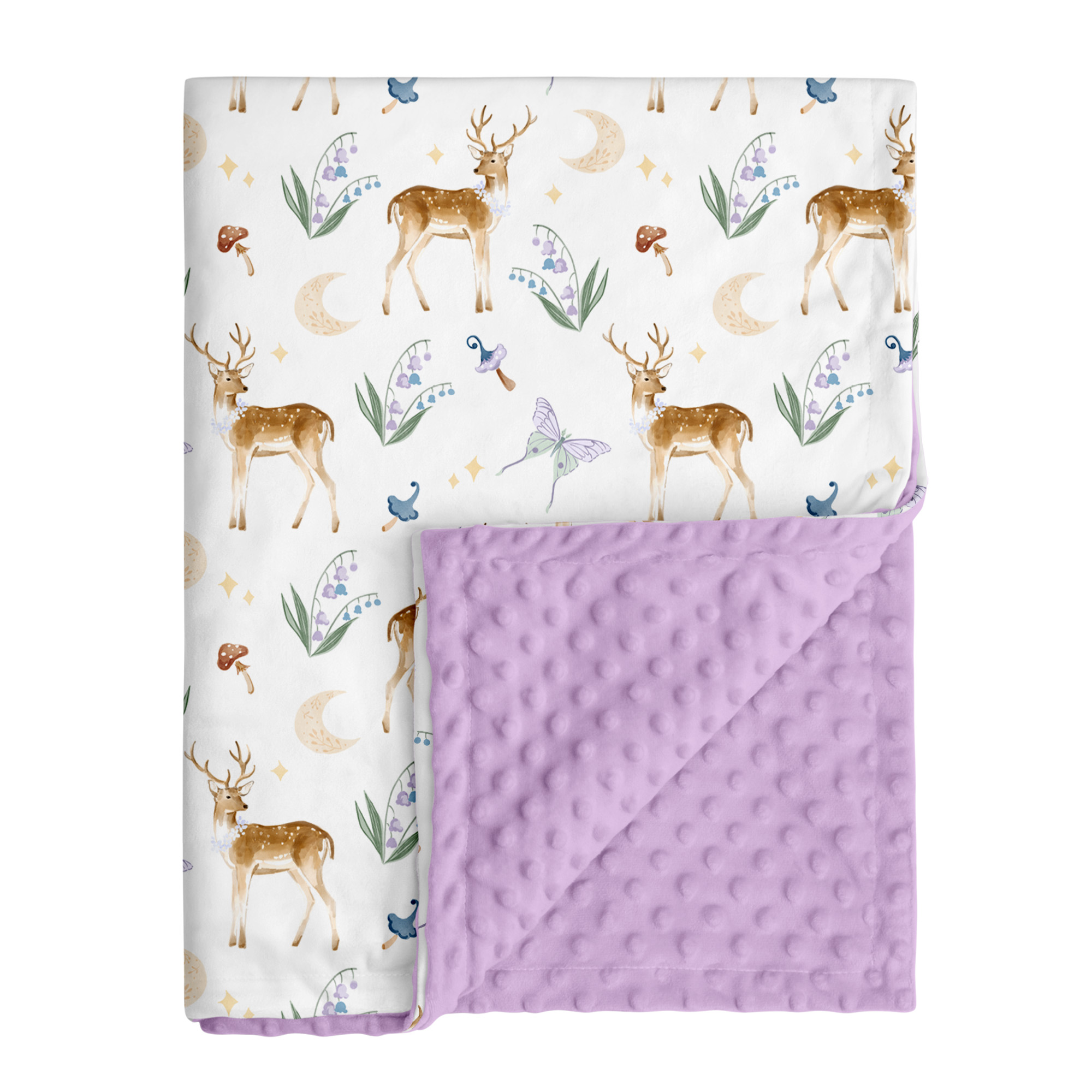 Lavender Deer and Moon | Fleece Plush Dot Blanket | 30''*40''