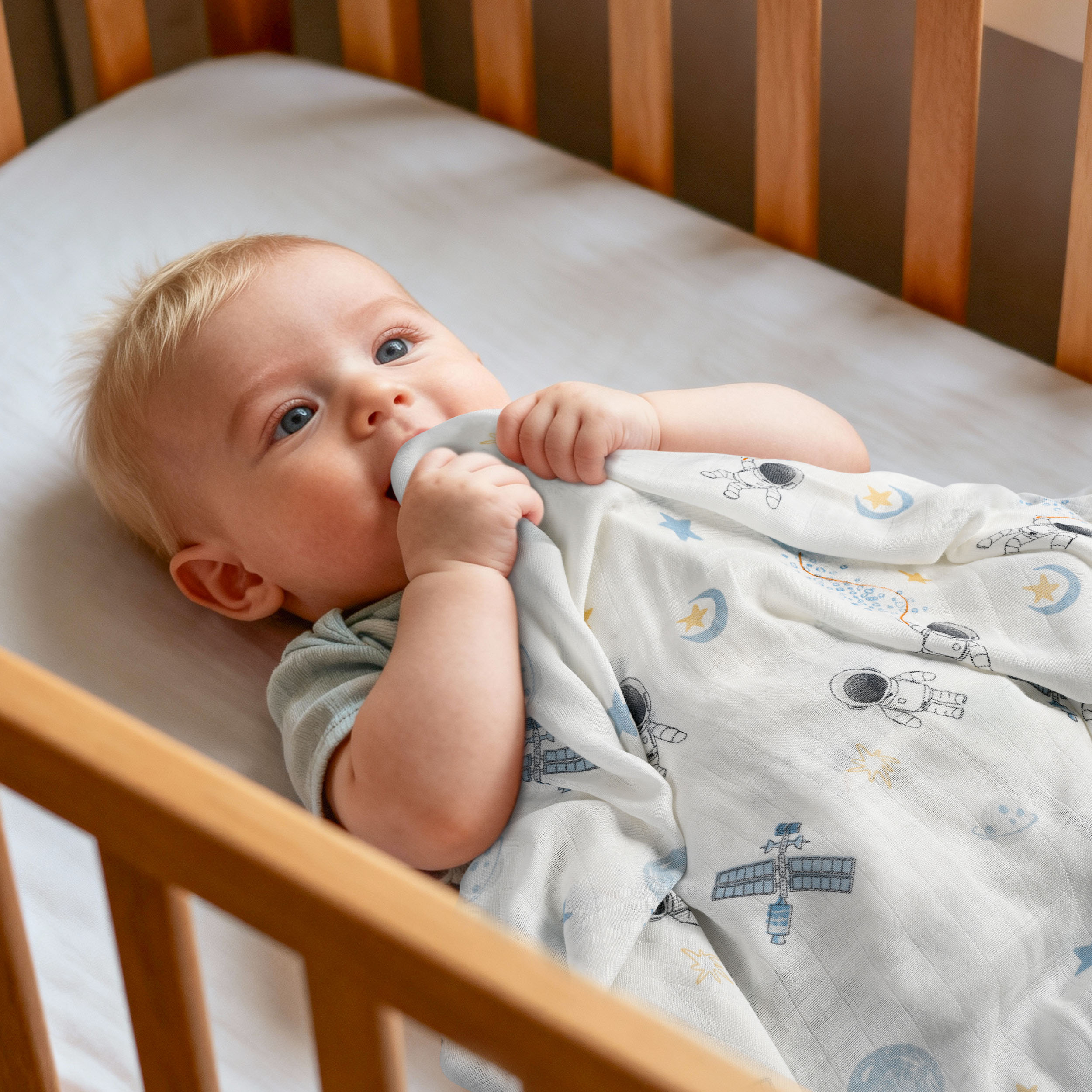 Muslin Swaddle Blankets 2-Pack | 35"x40" | Astronaut