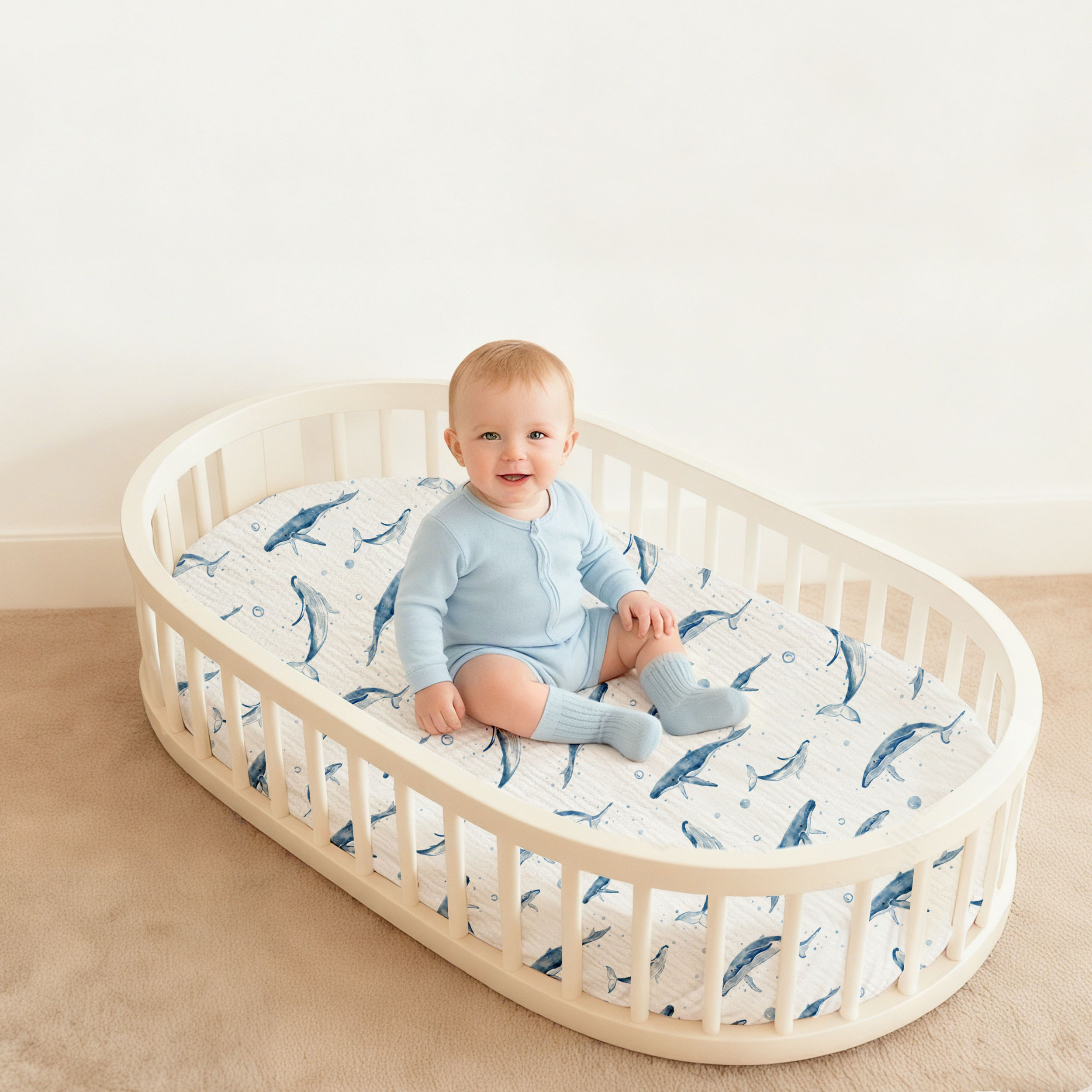 Blue Whale Whisper | Muslin Bassinet Sheets 2-Pack | 33''*17''
